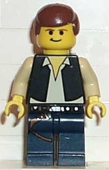 Sw0111 Han Solo - Yellow Head, Black Vest over Tan Shirt, Dark Blue Legs with Belts