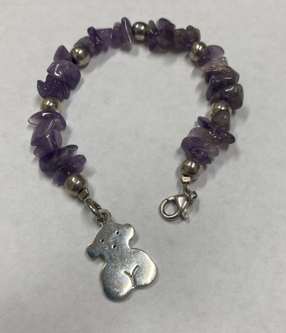 AMETHYST Sterling Silver Bear Charm Bracelet