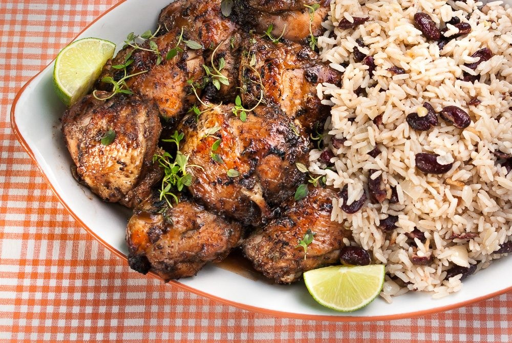 Jerk Bone in Chicken with white rice