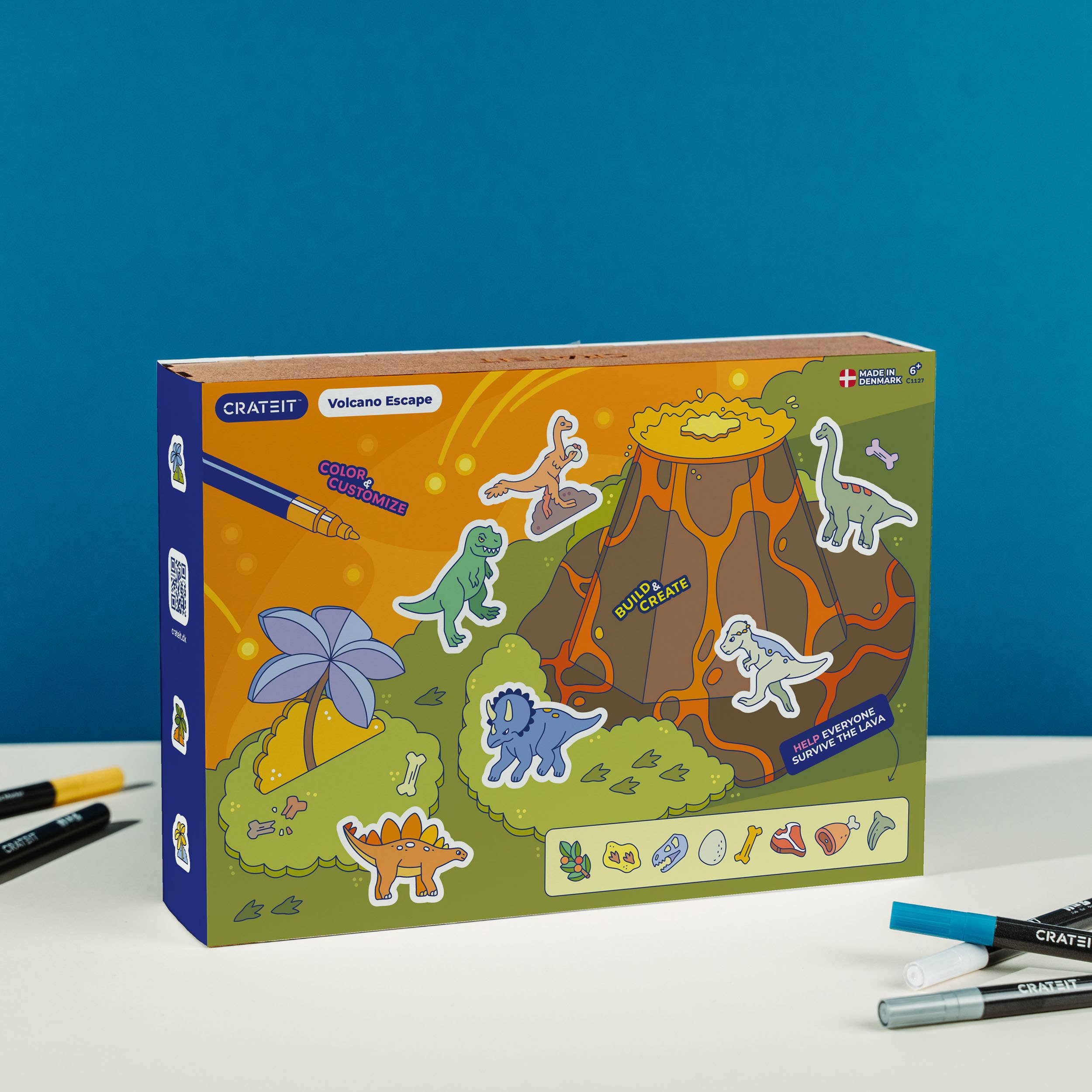 Dinosaur | Volcano Escape | Crateit | Wooden Toy Kit: Multi-Coloured