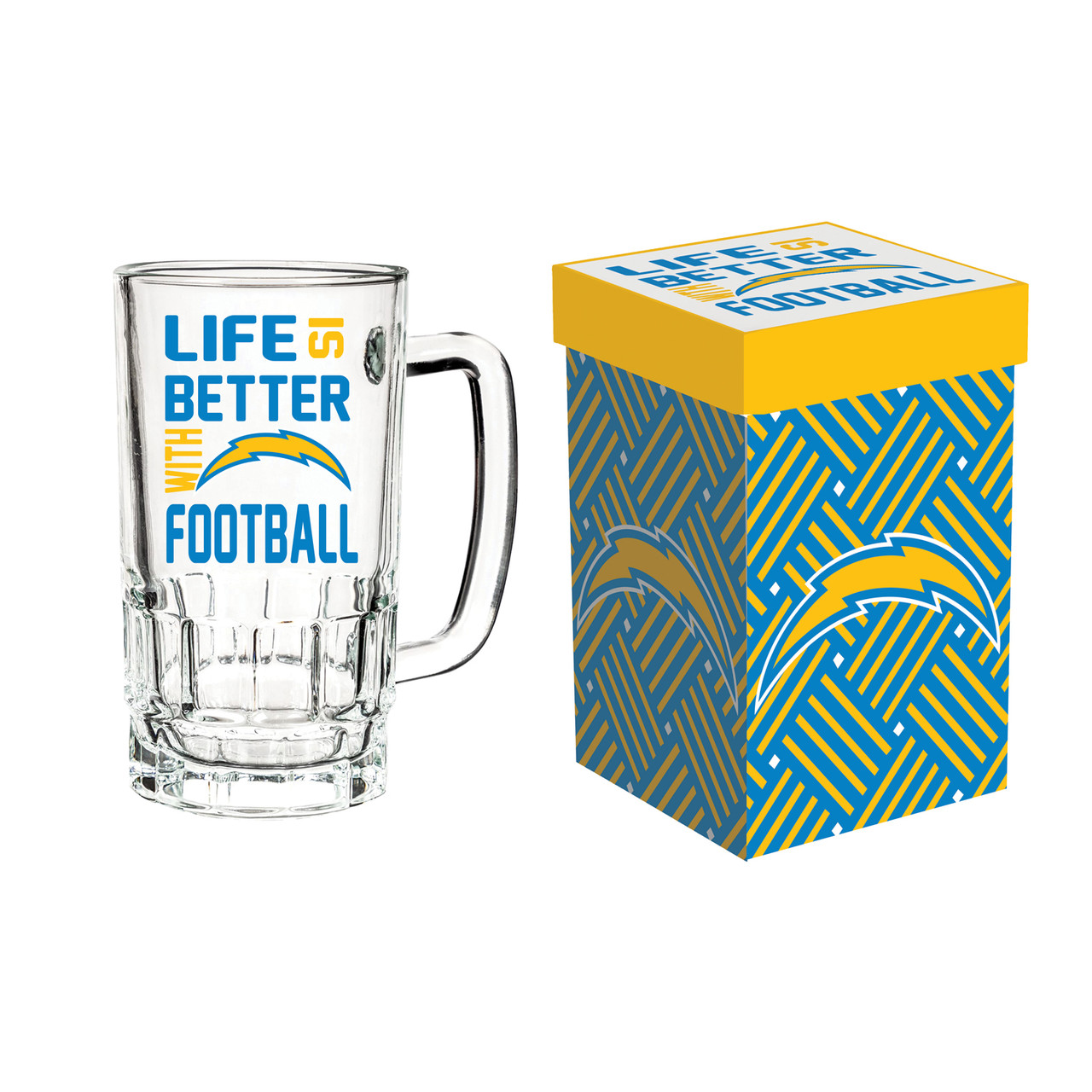 Los Angeles Chargers Glass Tankard Mug with Box 18oz