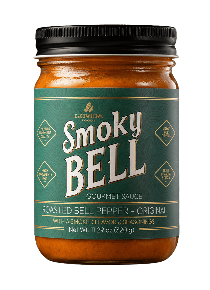 Smoky Bell Original roasted bell pepper gourmet sauce jar.