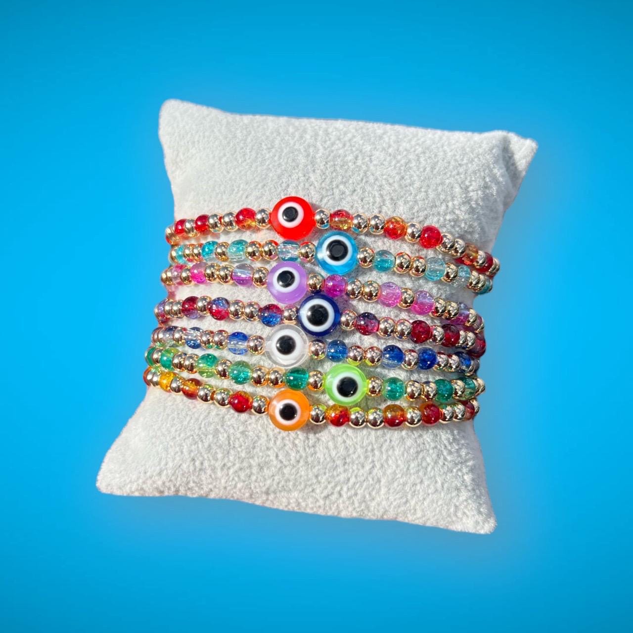 Evil Eye Beaded Bracelet: Dainty Stacking Jewelry, mother’s Day gift, Birthday Gifts