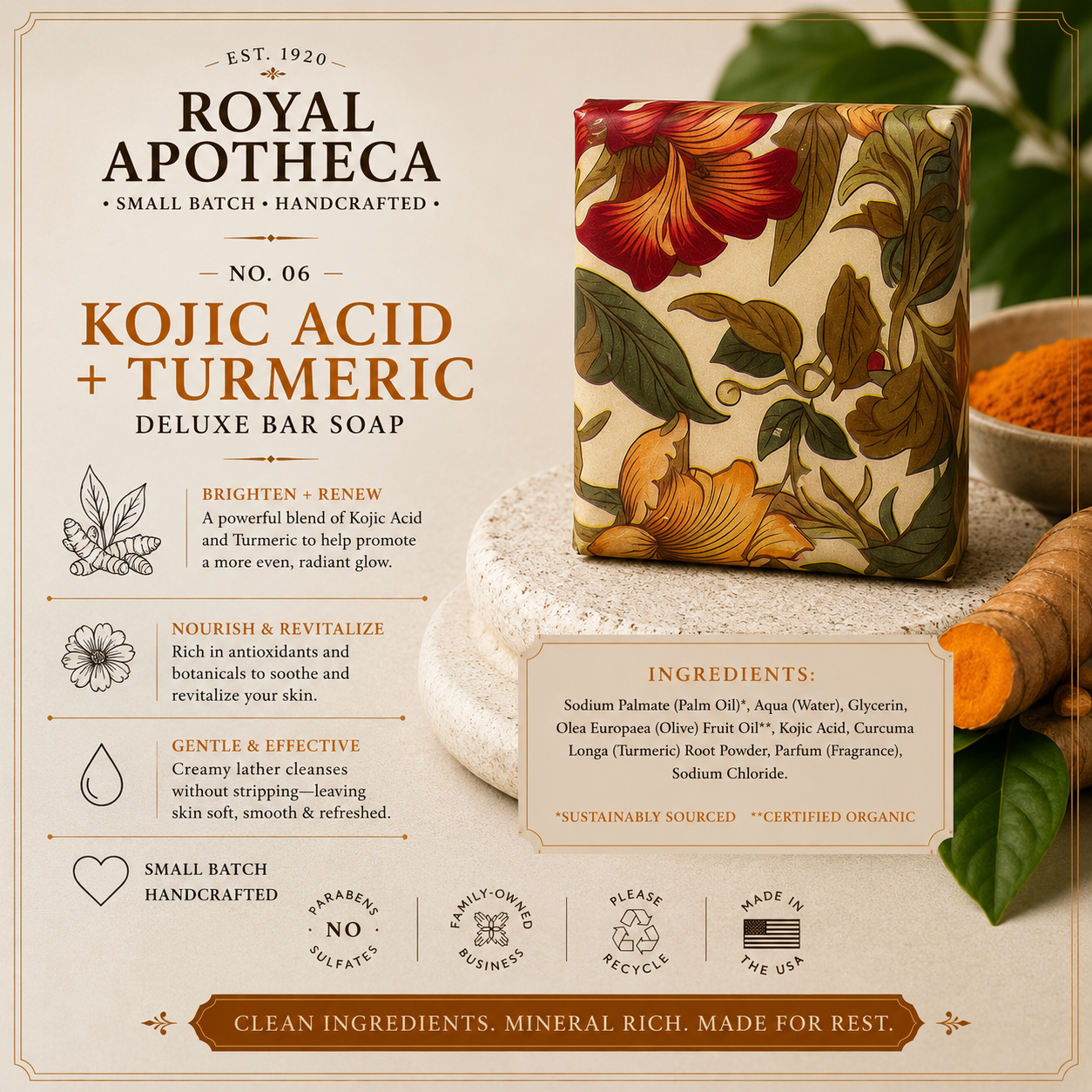Kojic Acid + Turmeric - No.6 - Deluxe Bar Soap