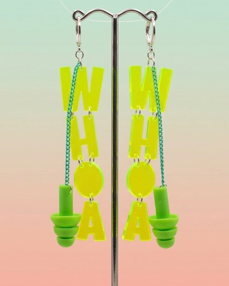 Earplug Earrings Neon Green Wook Plugs WHOA Collab