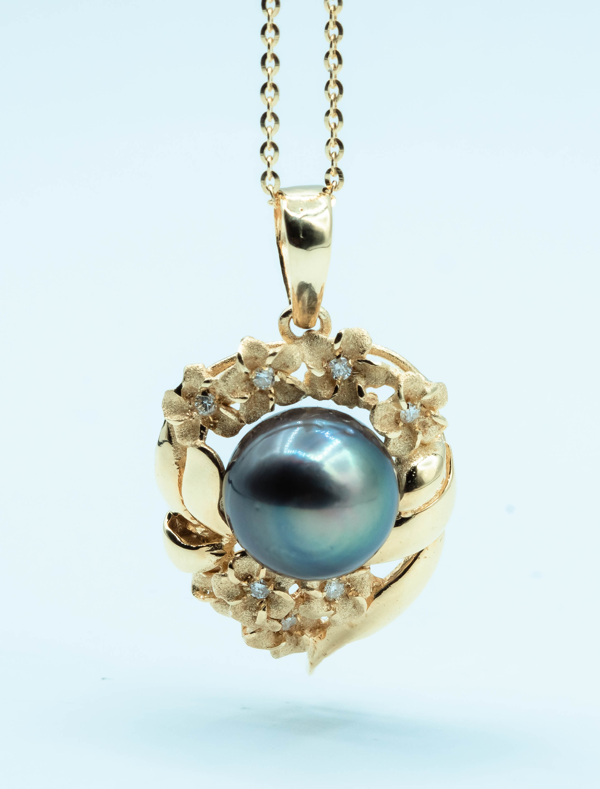 Flowers of the Ocean 14K Yellow-Gold Tahitian Black Pearl Pendant