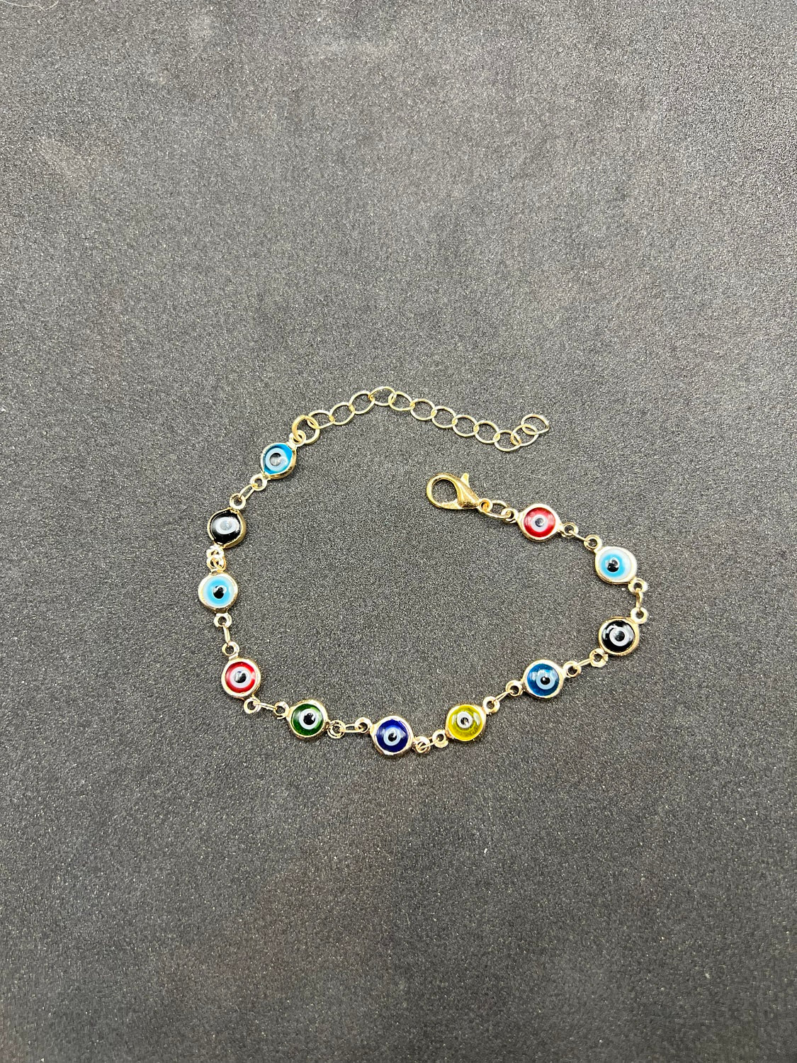 Evil Eyes Glass Beads Gold Chain Bracelet