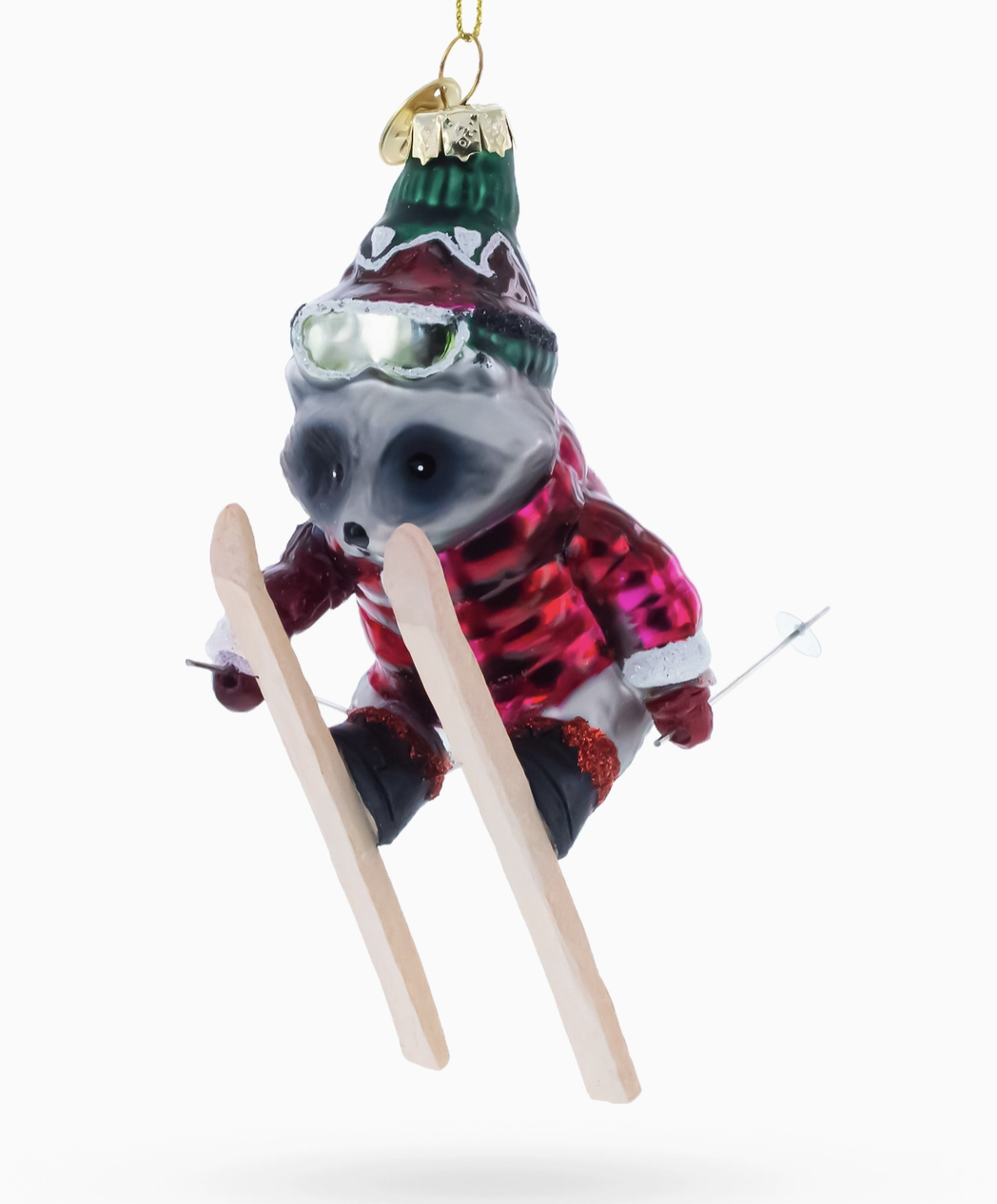 Skiing Raccoon Glass Ornament