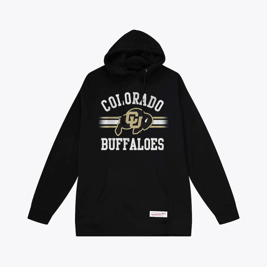 Colorado Buffaloes Black Vintage Stripes Mitchell and Ness Hooded Sweartshirt