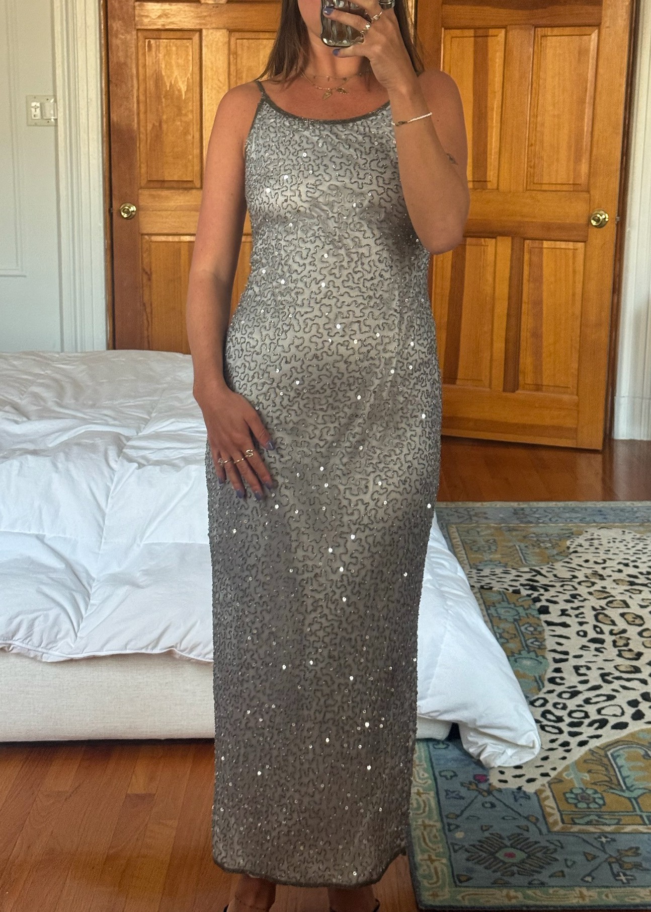 stenay | 100% silk silver beaded column dress — image 2