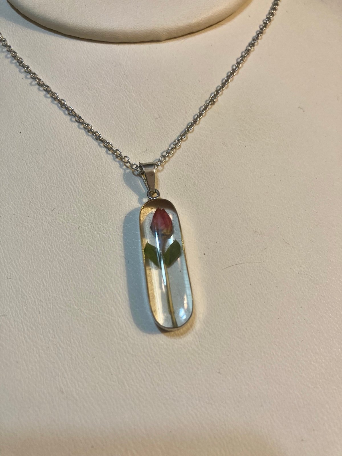 Sterling Silver Pendant with Real Red Rosebud Made In Mexico