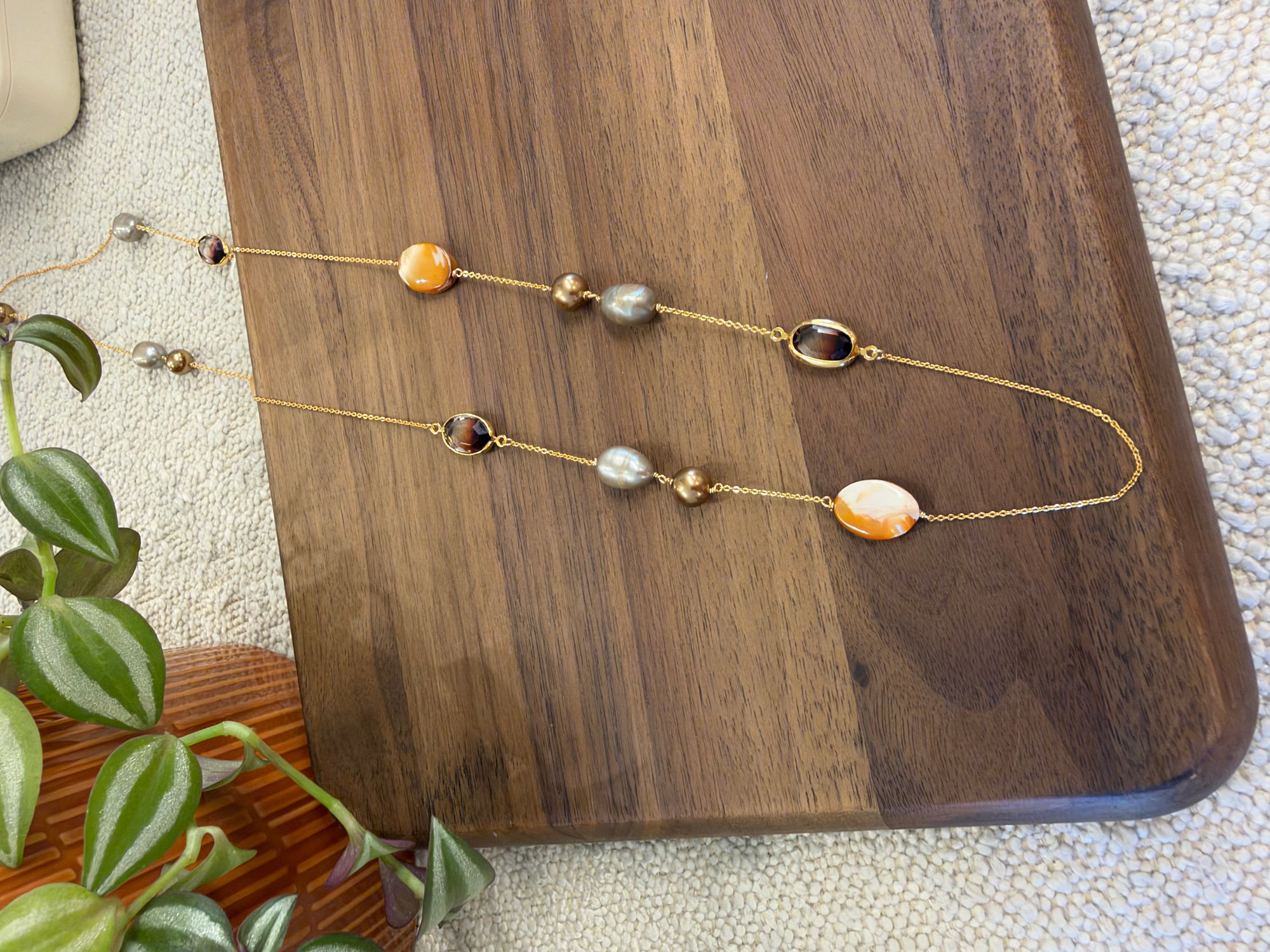 Natural Shell, Pearl & Zircon Necklace