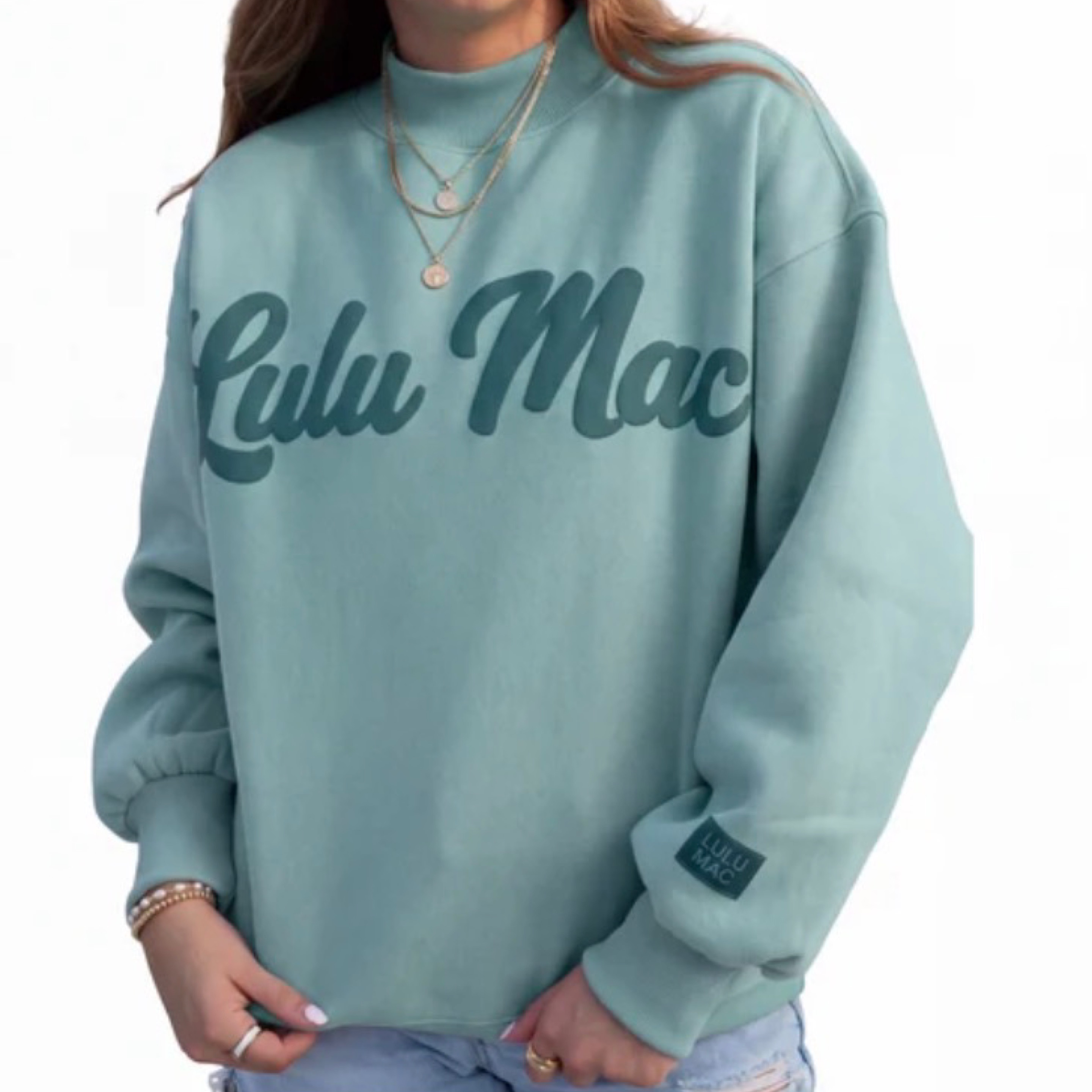LuluMac sweatshirt green/dk green script — Bama Tan boutique, Tuscaloosa AL