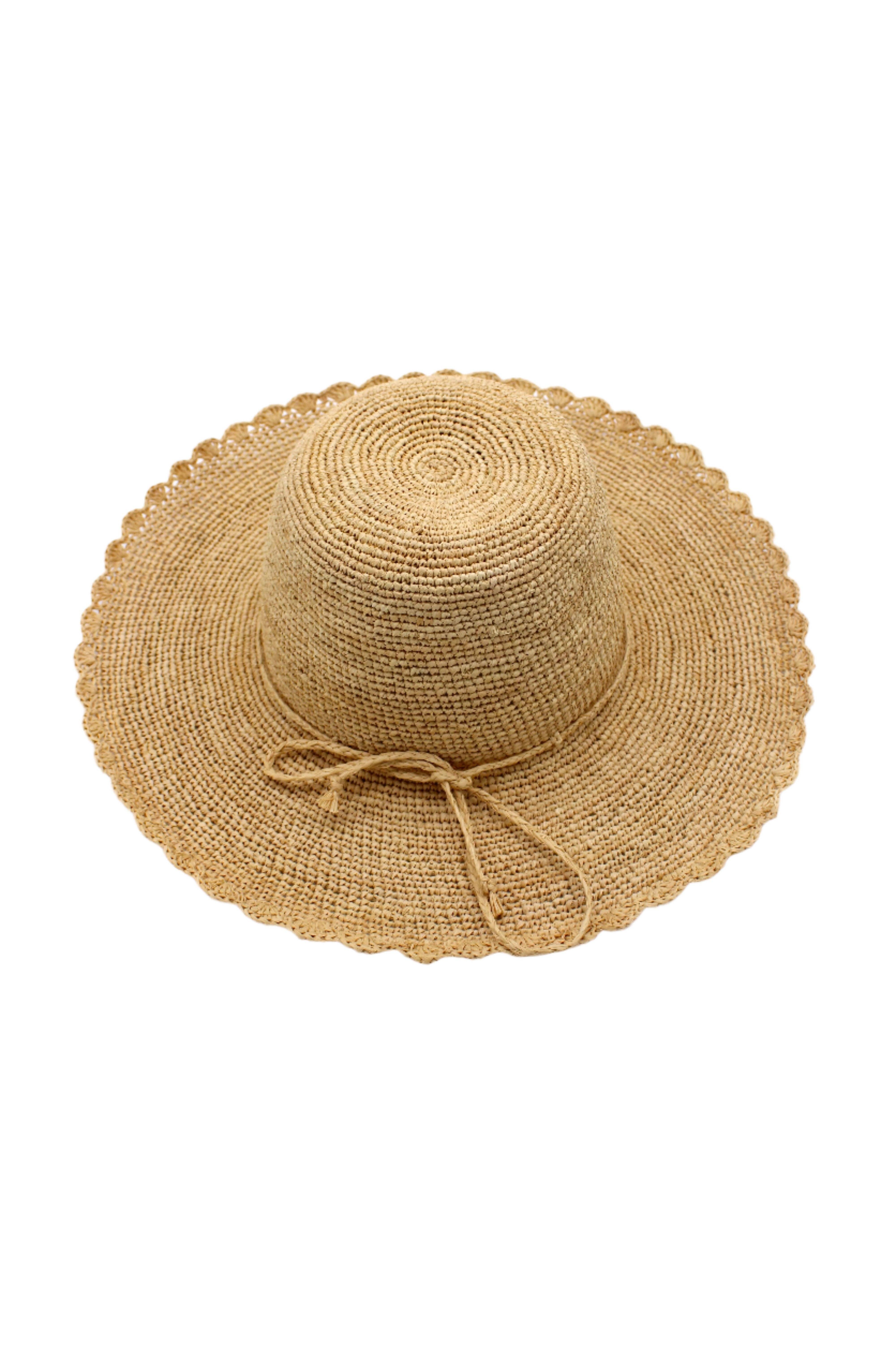 4" Brim Genevieve Crochet Straw Sun Hat with Lace Weave Edge
