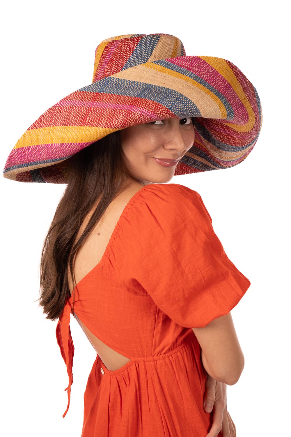 5" & 7" Wide Brim Multicolor Stripe Packable Straw Sun Hats