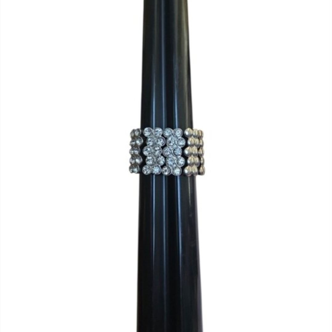 Vintage Size 9 Silver Toned Crystal Cluster Stretch Ring