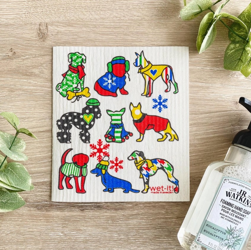 Winter Dogs Swedish Dishcloth