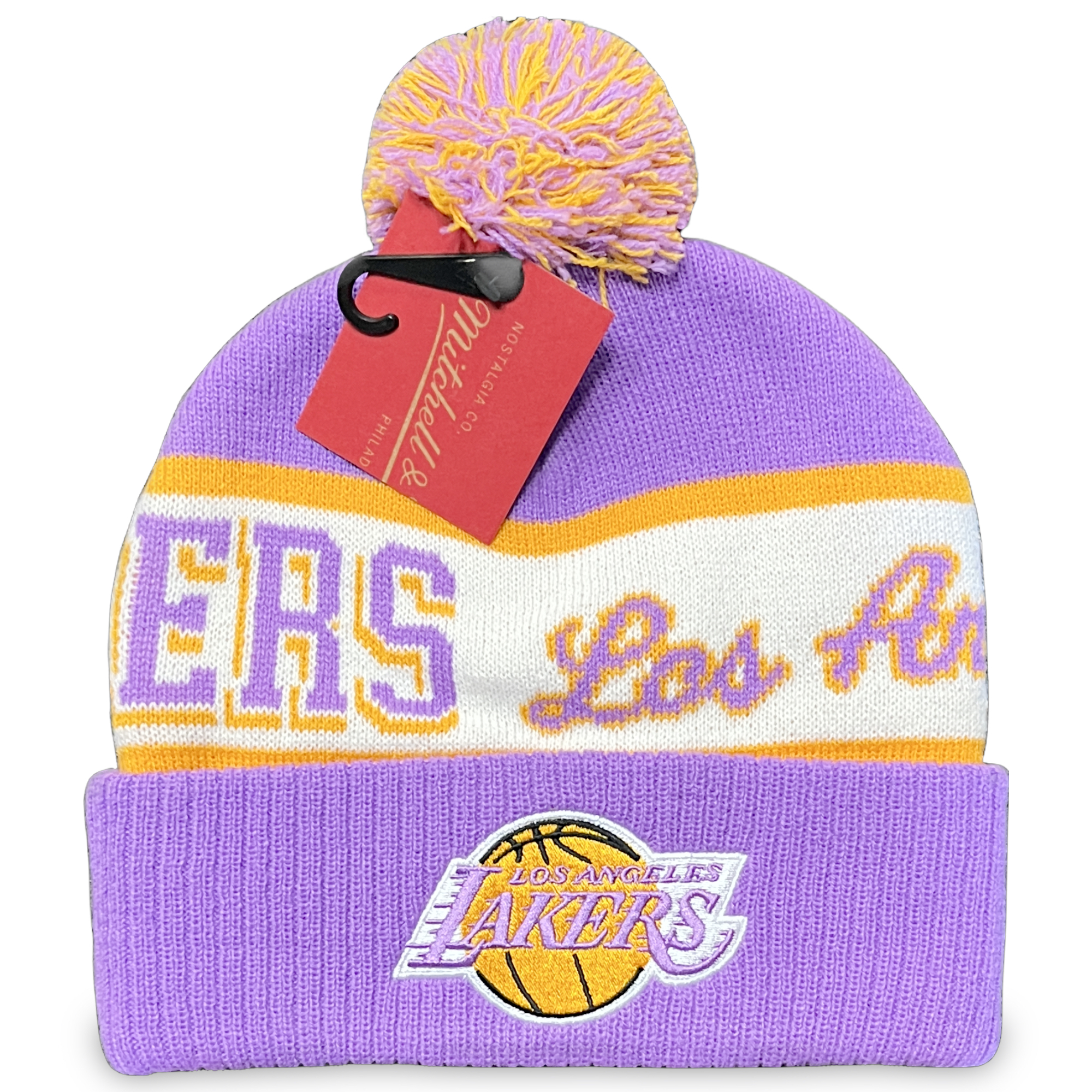 Los Angeles Lakers Block Party Mitchell and Ness Pom Beanie