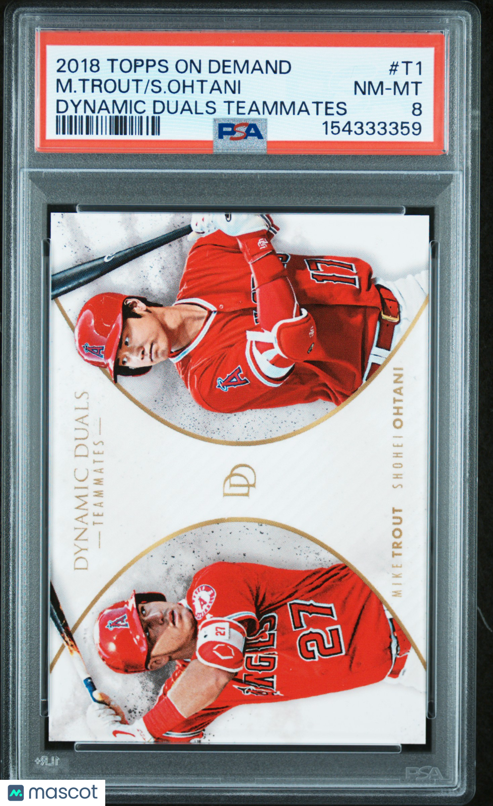 2018 Topps On Demand Dynamic Duals Teammates S. Ohtani M. Trout PSA 8