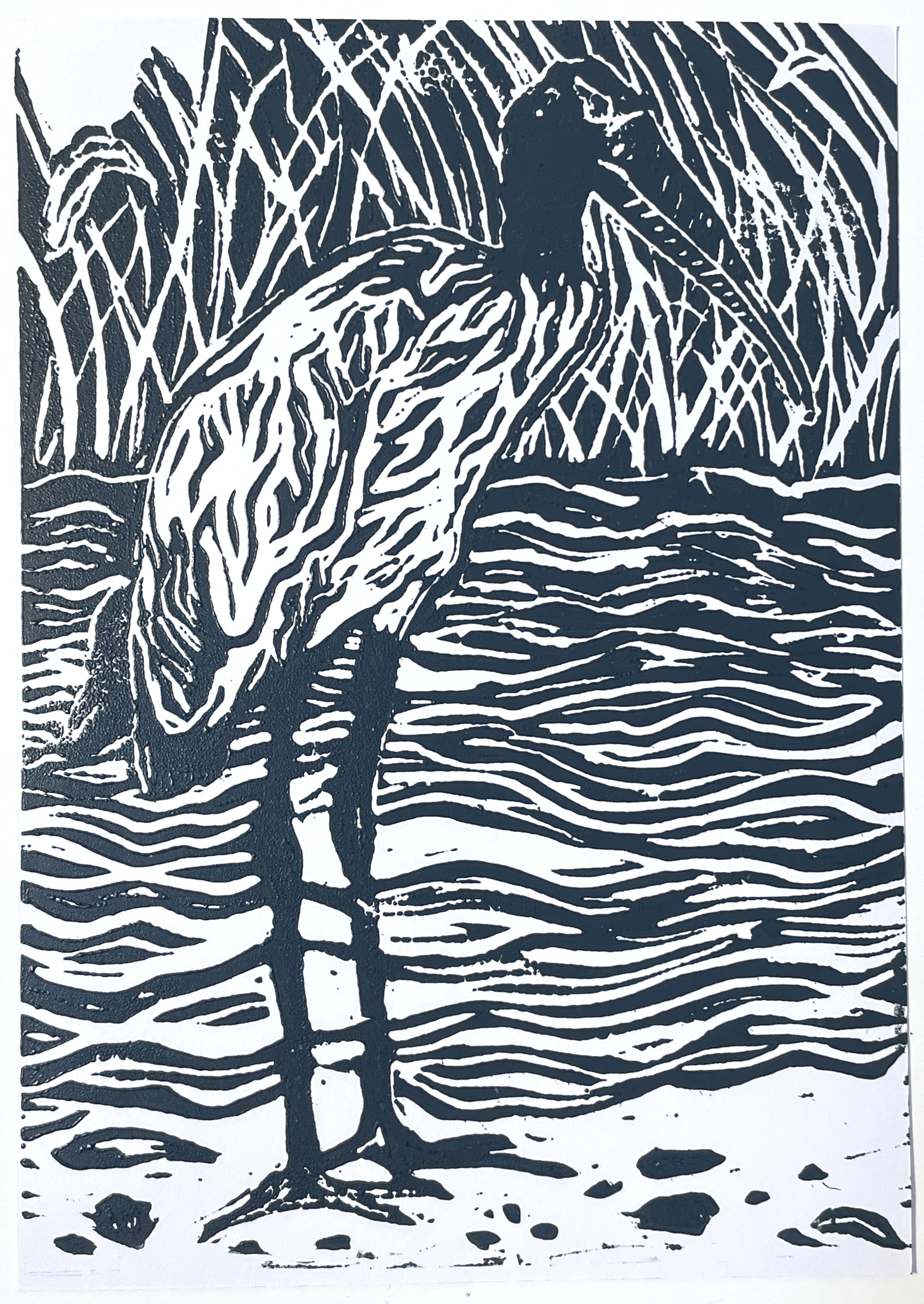 Wood Stork Lino Print