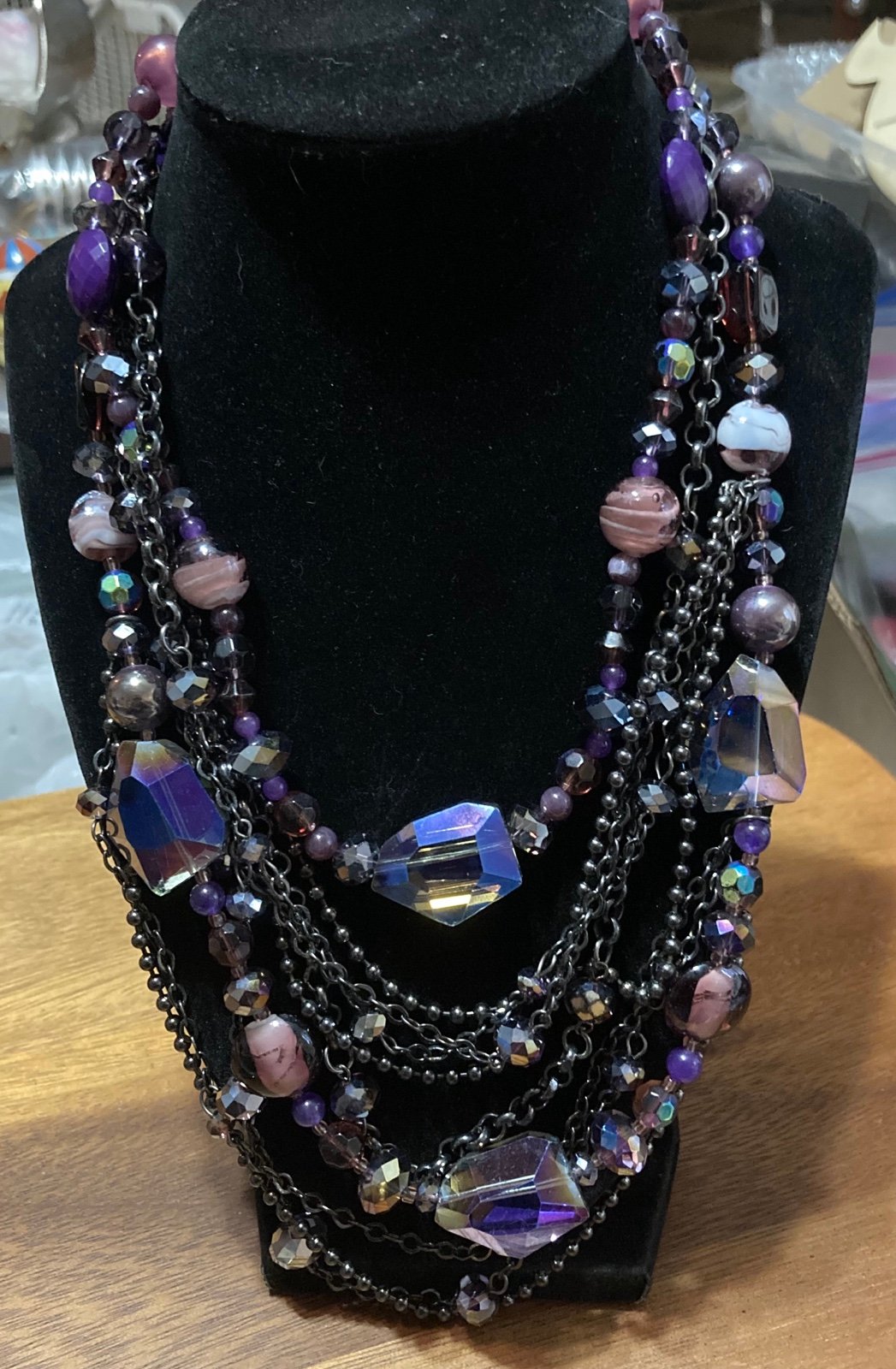 COOKIE LEE Multi Layer Necklace Purple Glass beaded 16β plus Bracelet