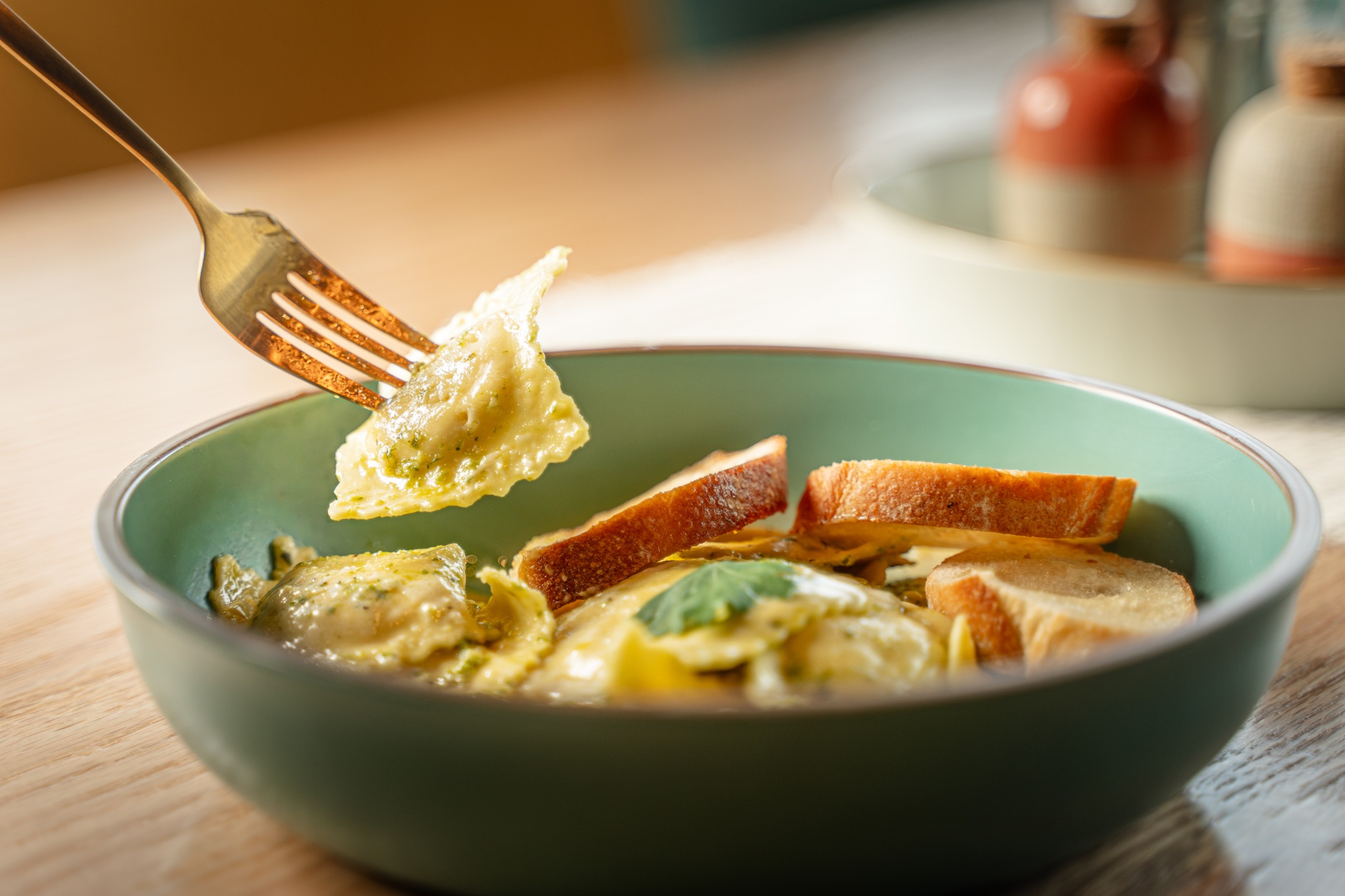 Pesto — handmade ravioli at Biada Ravioli Kitchen in Logan, Utah