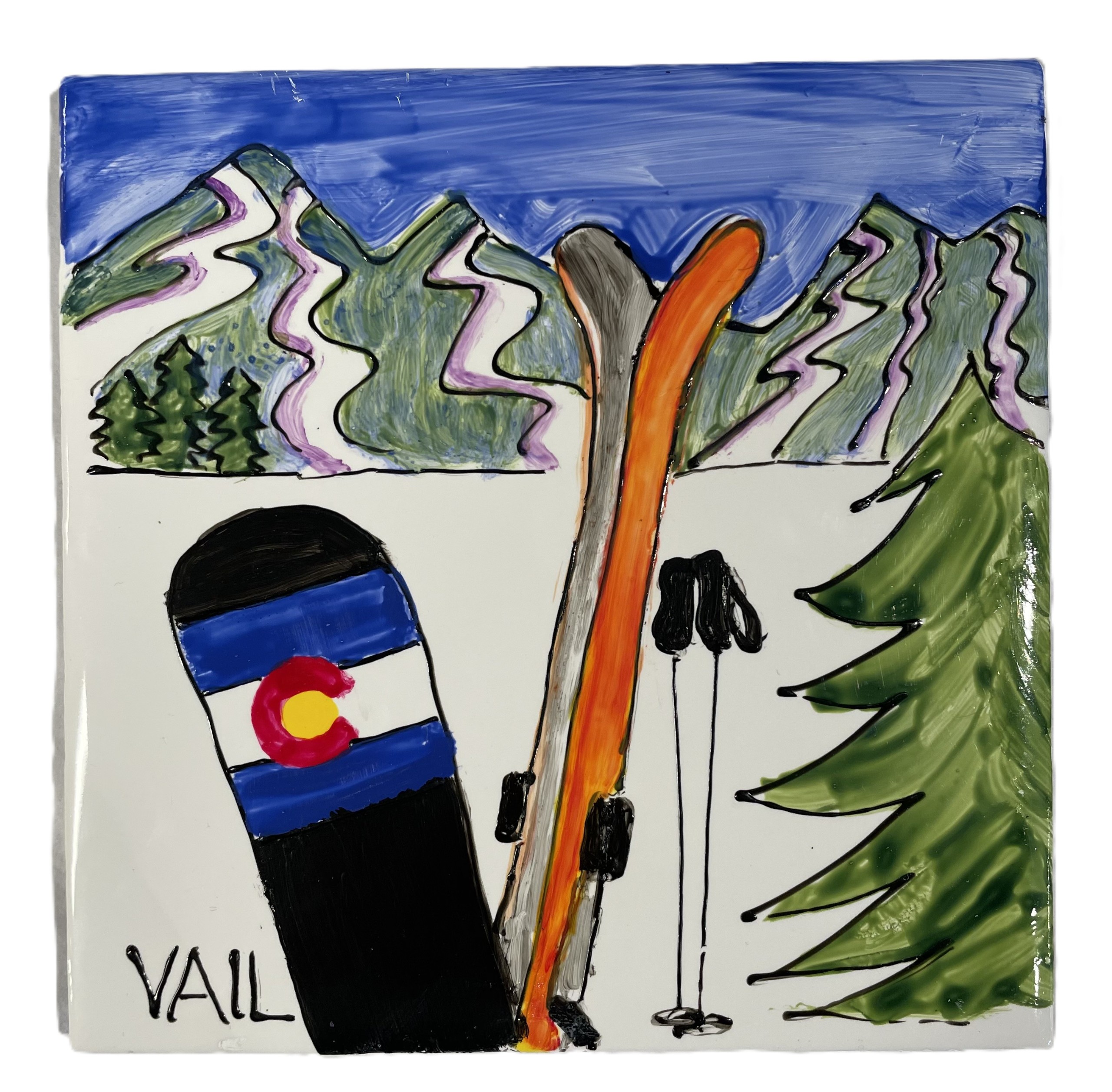 Vail Ski and Snowboard Trivet with Colorado Flag