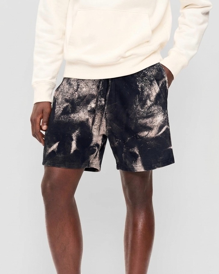 Acid Wash Bleach Black Shorts