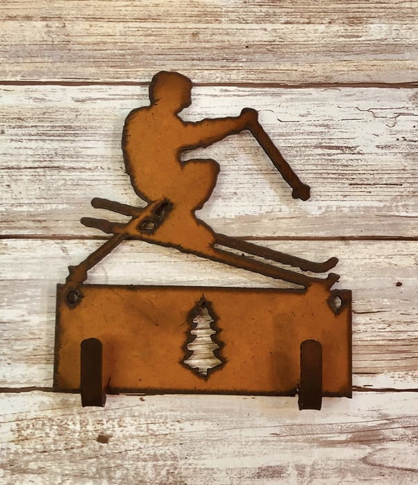 Skier Rustic Metal Double Key Hook