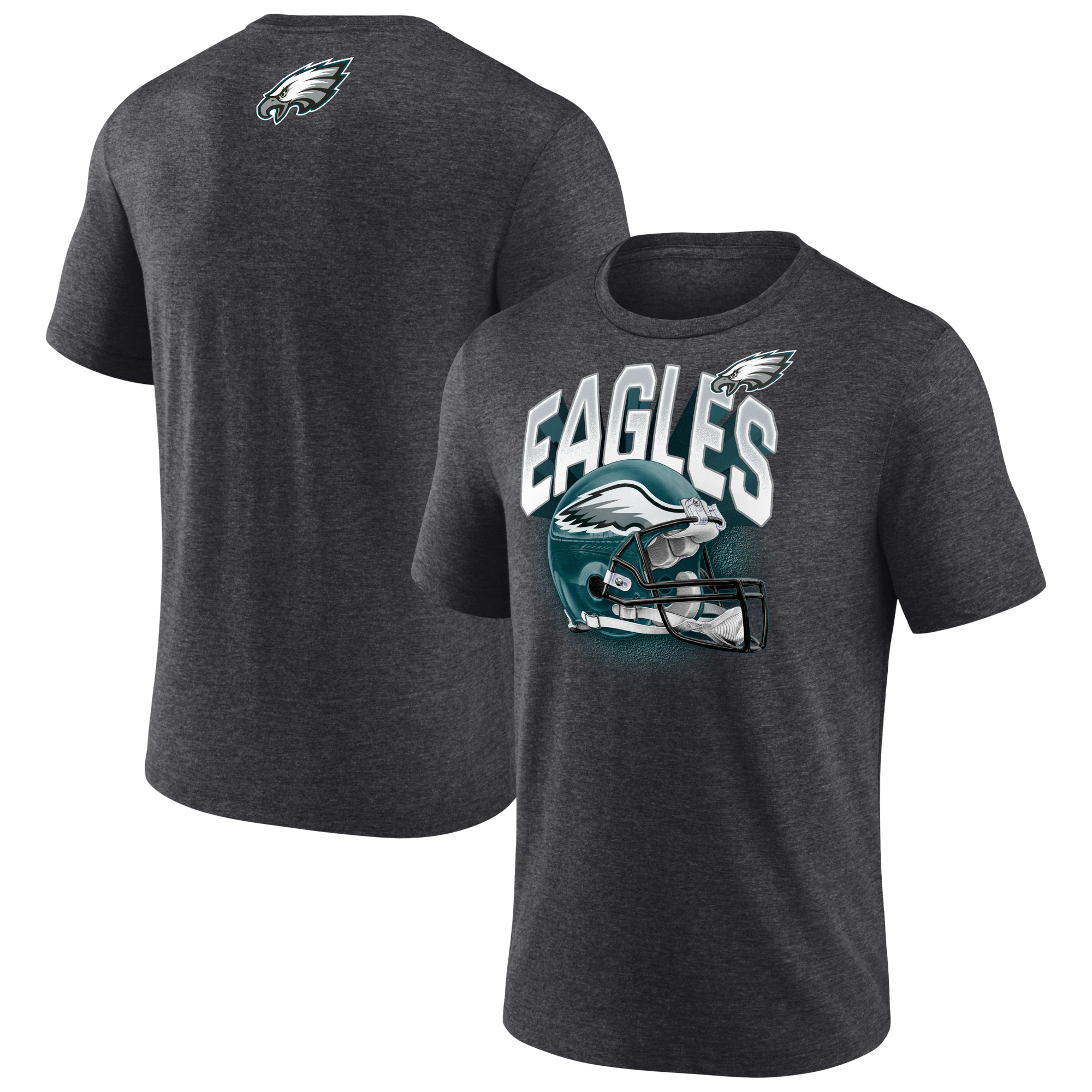Philadelphia Eagles Charcoal Grey Helmet w/Logo Tri-Blend Shirt