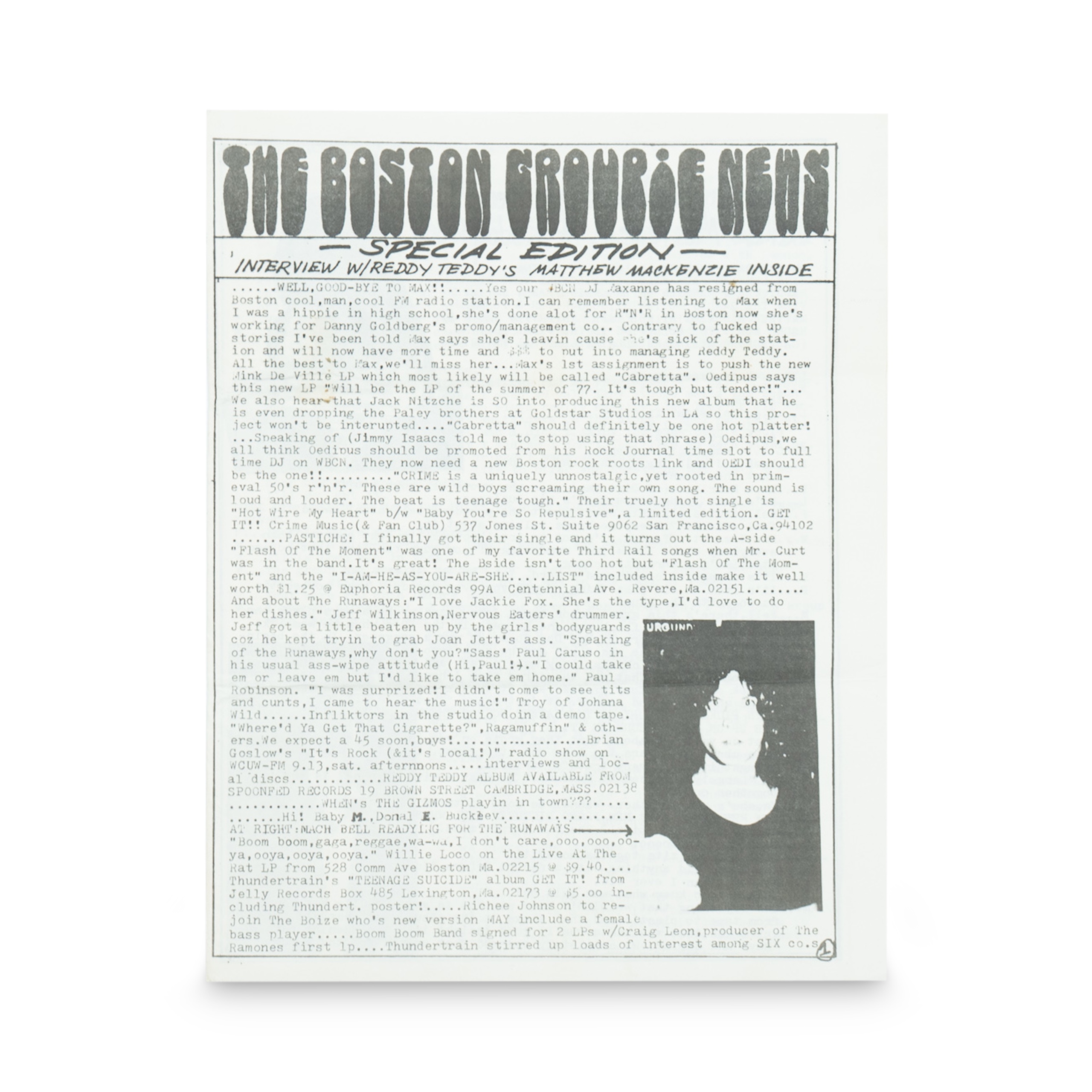 The Boston Groupie News   -- Special Edition [Magazine]