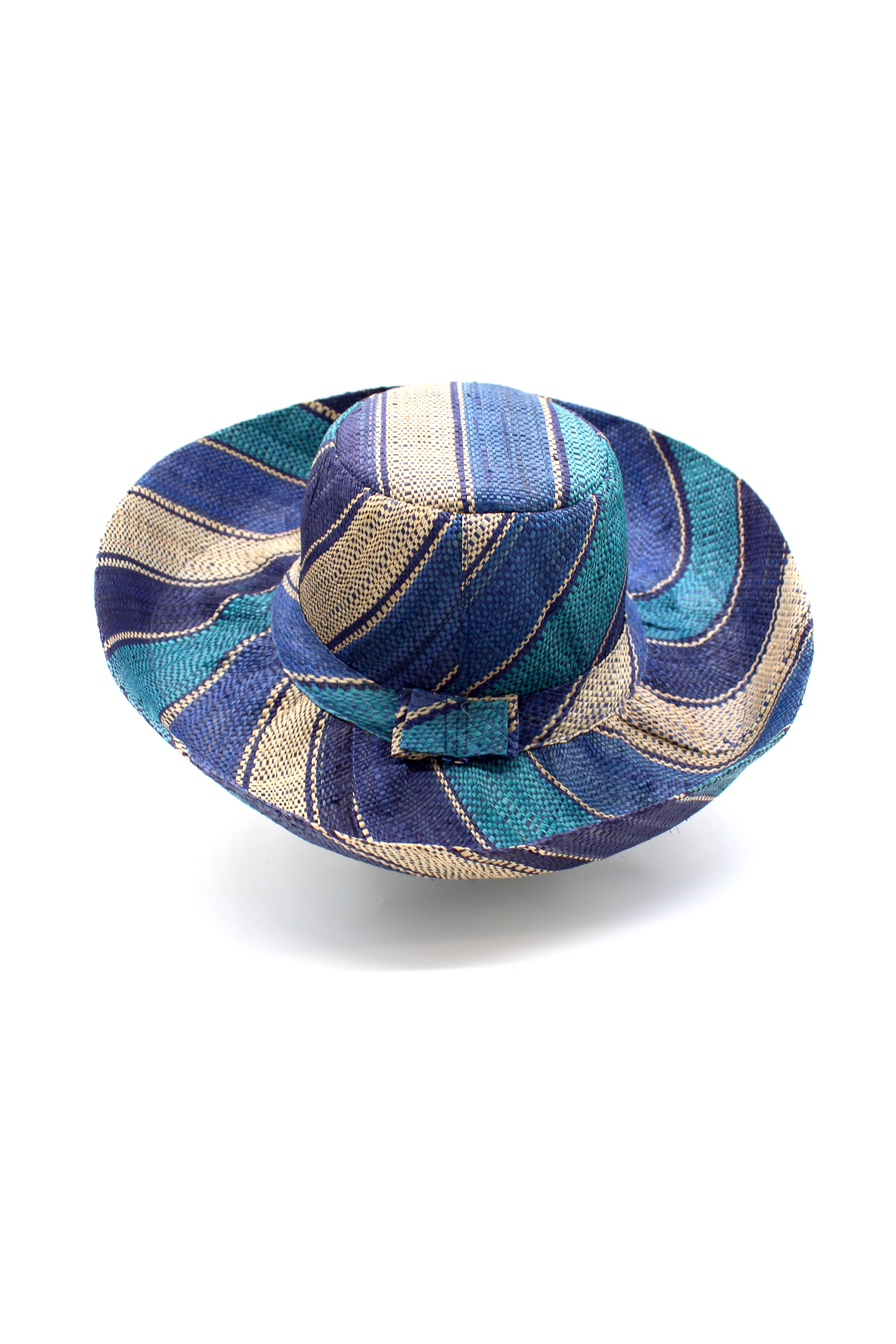 5" & 7" Wide Brim Multicolor Stripe Packable Straw Sun Hats