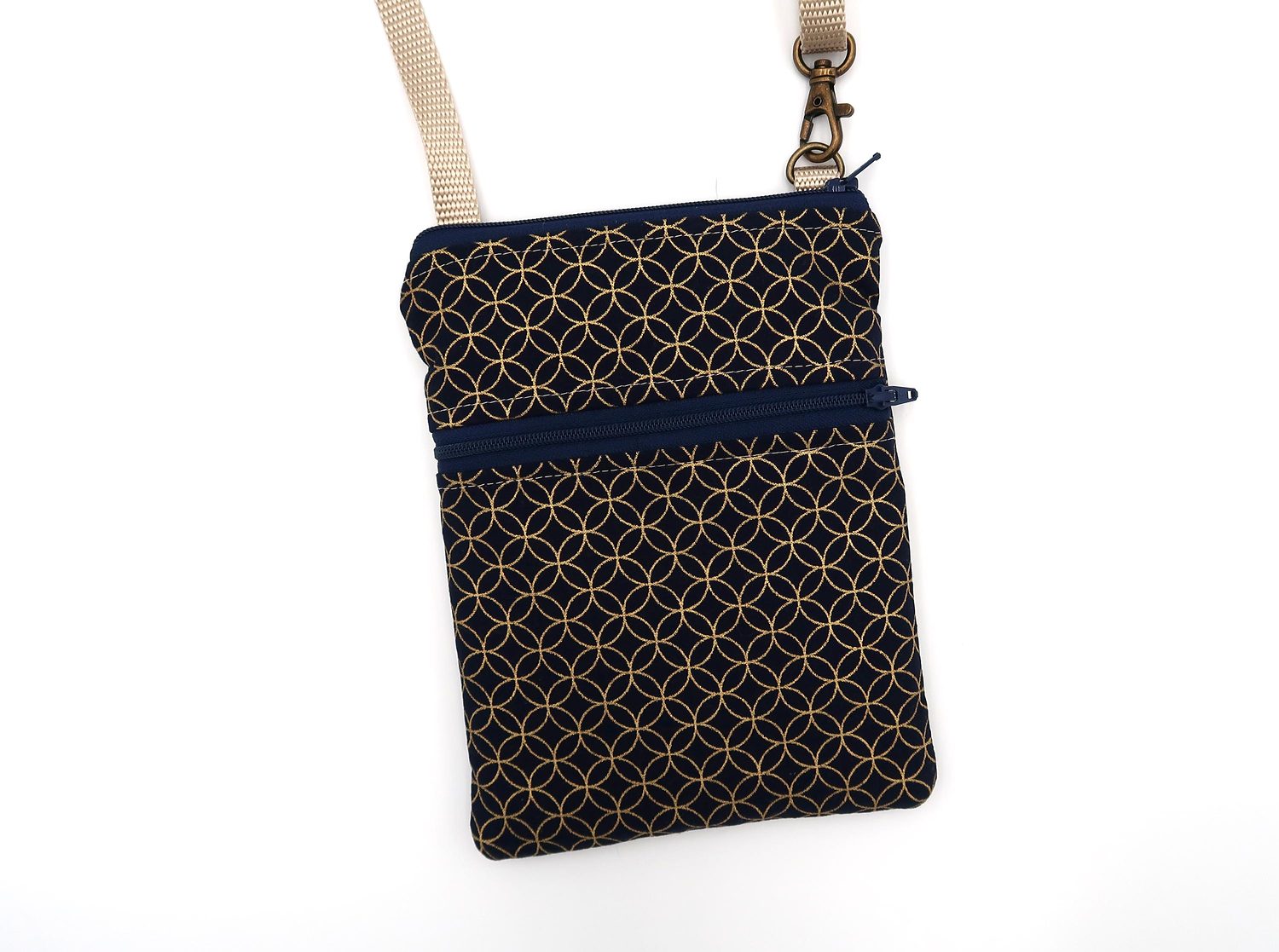 Small Crossbody Bag – Shippo Navy & Gold – handmade crossbody bag