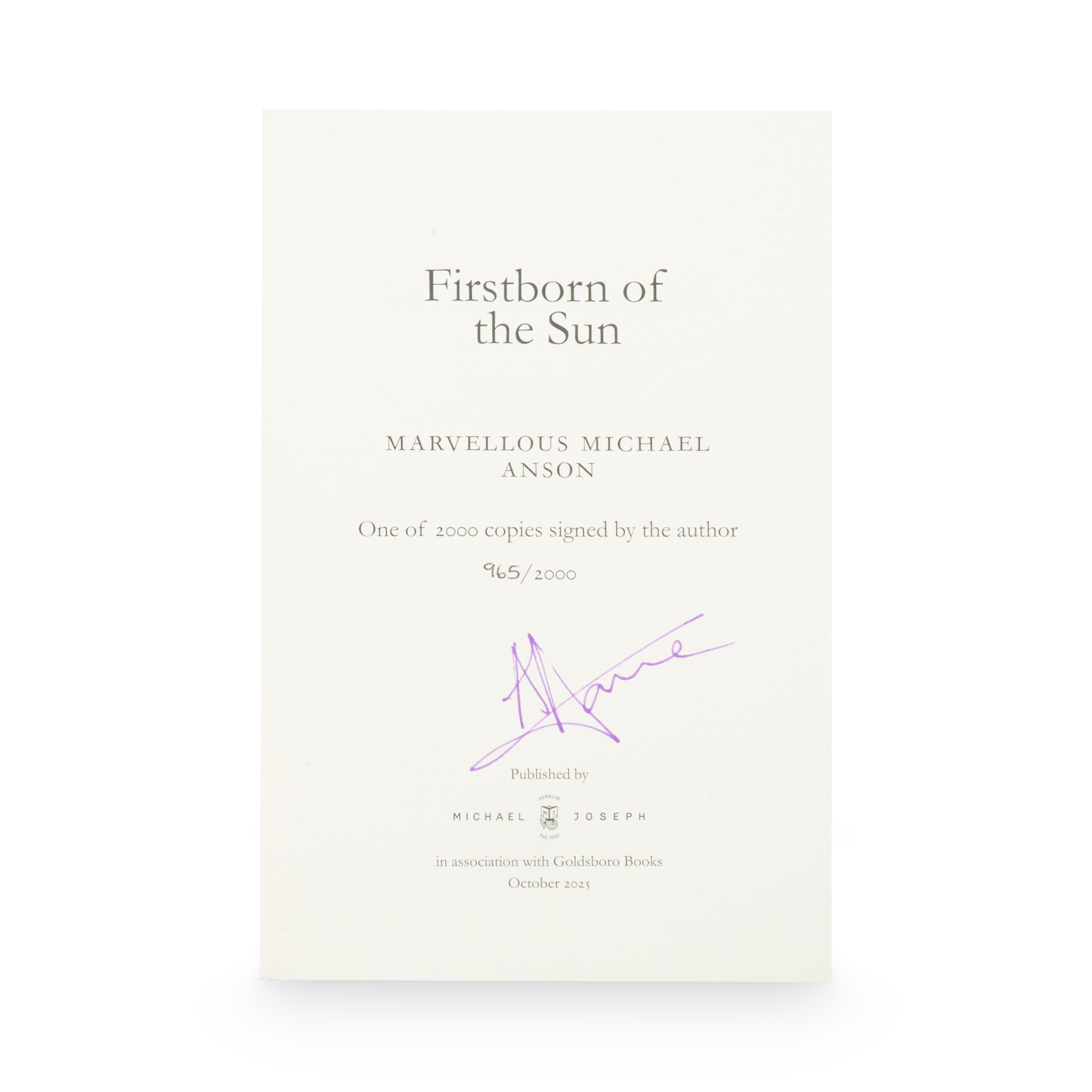 Anson, Marvellous Michael -- FirstBorn of the Sun [Book]