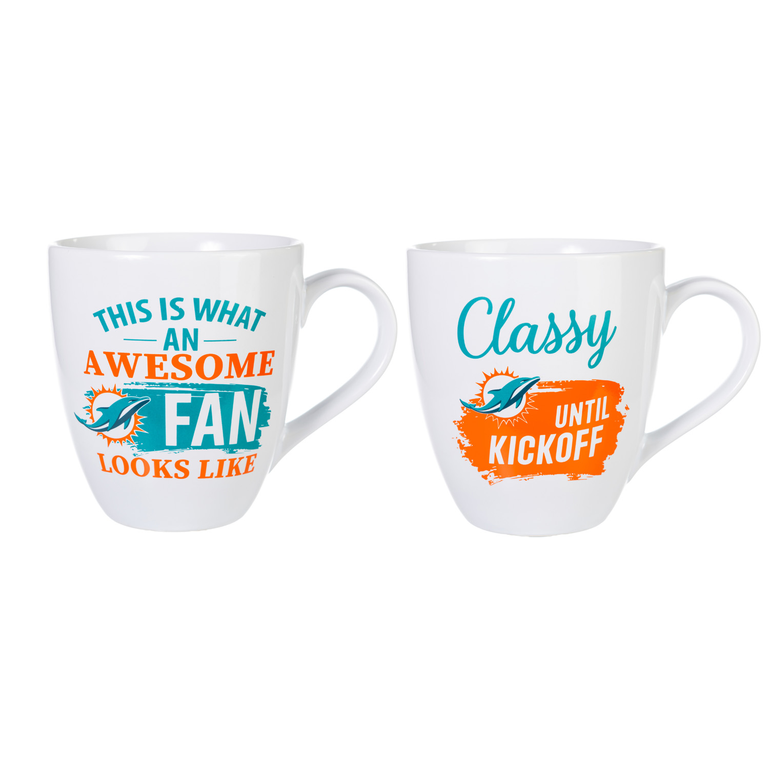 Miami Dolphins Ceramic Coffee Mug Set with Box 17oz Each