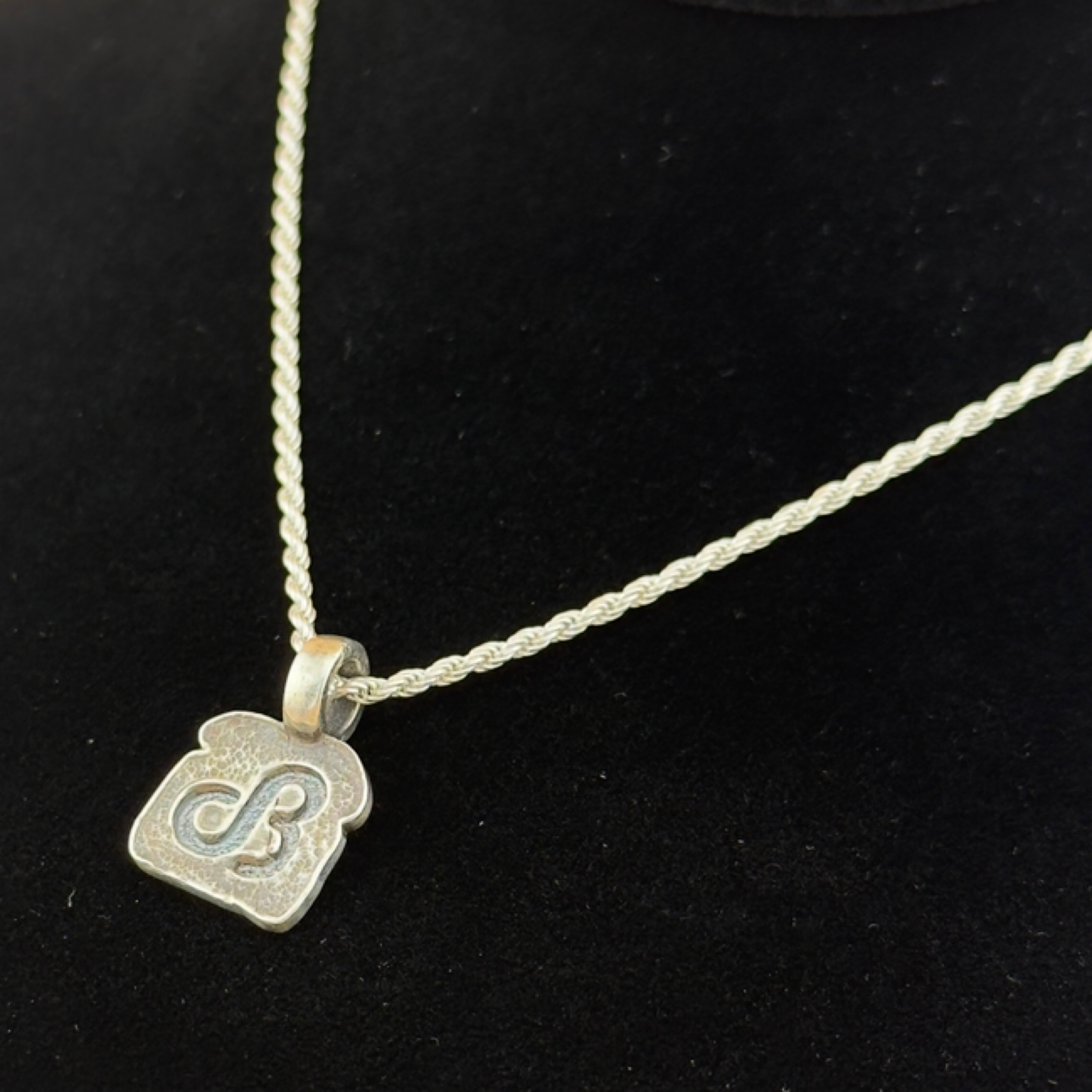 Daily Bread "DB" Pendant (Small) – Texture / Tarnished, 925 Sterling Silver