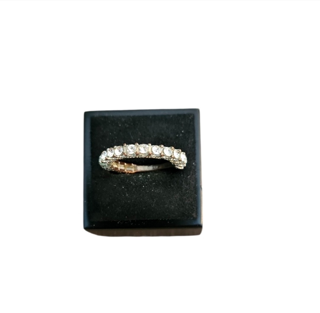 Size 7 Gold Toned Eternity Styled Clear Gem Band