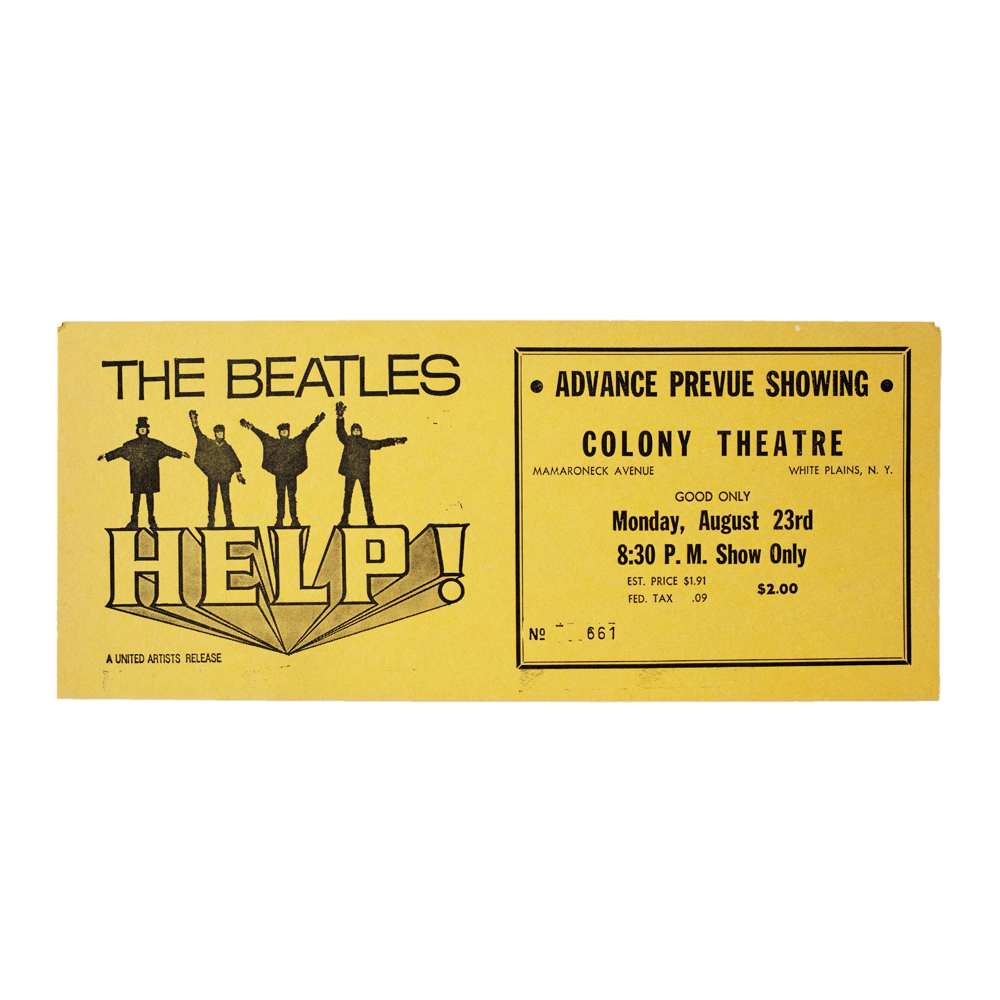 The Beatles -- The Beatles Movie “Help” Advance Prevue Showing Ticket [Ephemera Other]