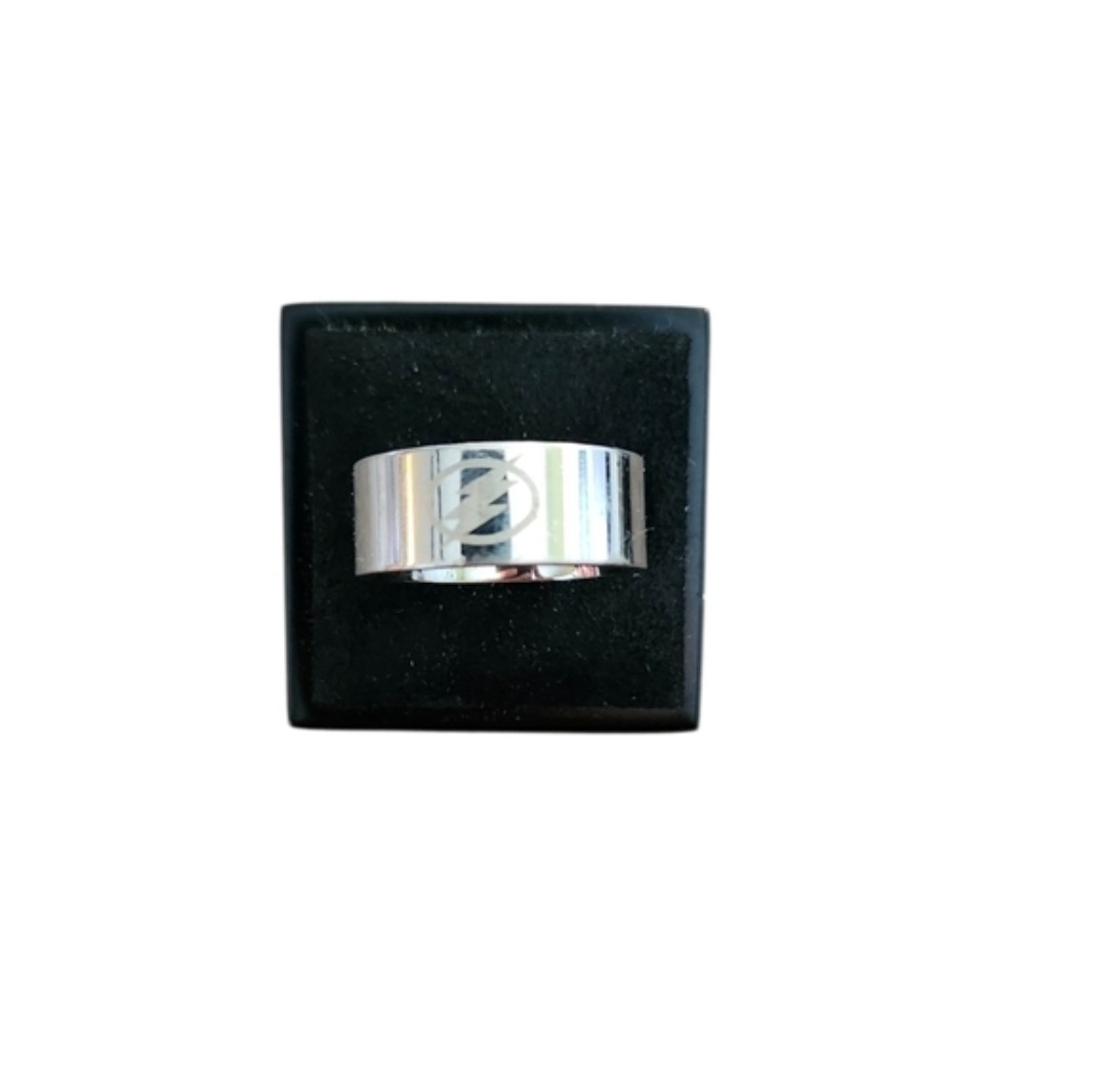 Size 7 Silver Stainless Steel Wide Lightning Bolt Band Ring - Polished Finish