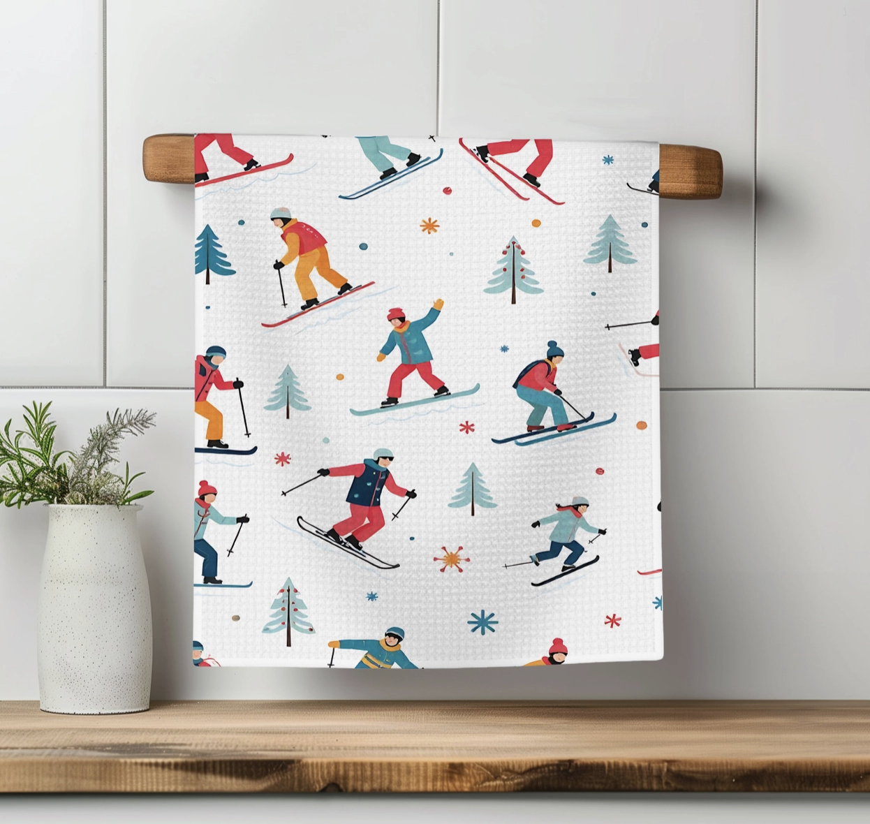 Skier & Snowboarder Waffle Towel