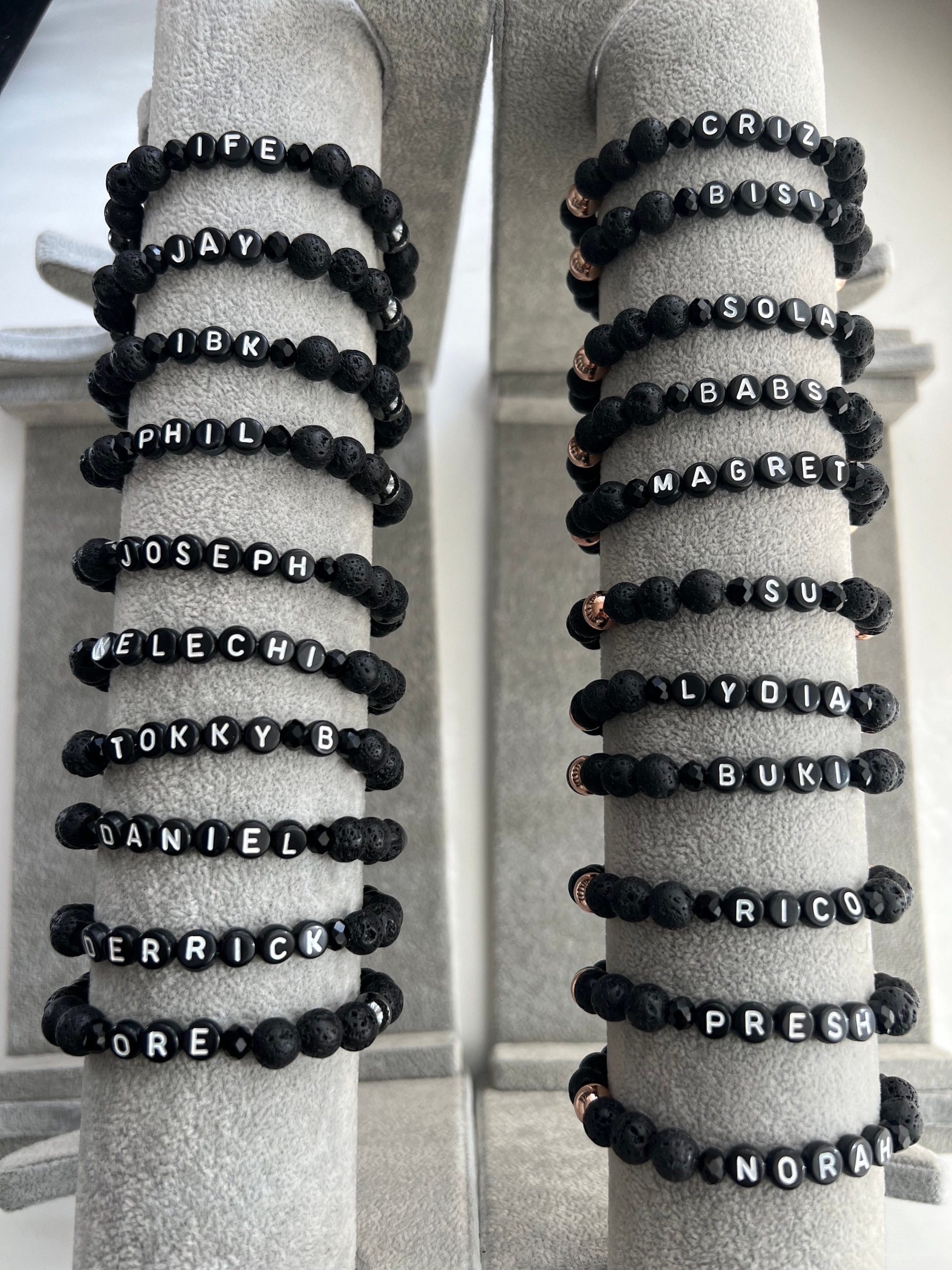 Natural Lava Rock Name Bracelet