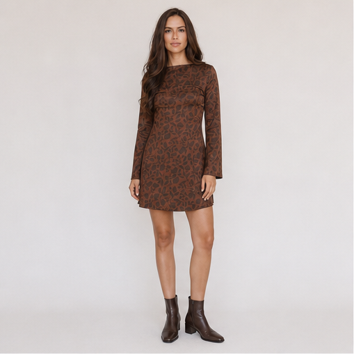 Floral Cowl Neck Long Sleeve Mini Dress