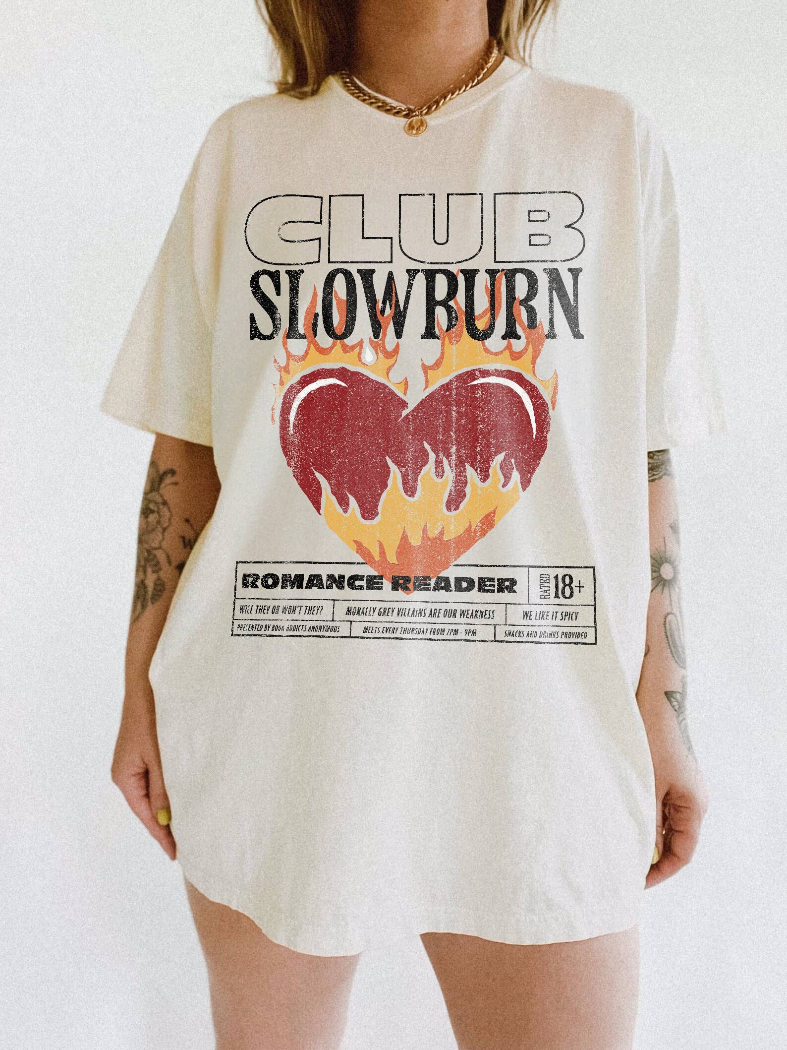 L Slow Burn Book Club Shirt, Bookish Shirt, Romance Reader Tee: Black, L, Unisex Tee