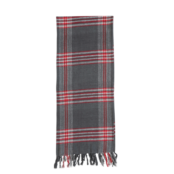 Brushed Cotton Flannel Table Runner w/ Fringe, Multi Color Plaid