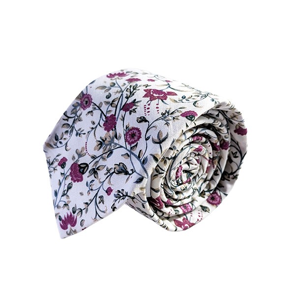 150 X 7 Cm Cream Purple Green Floral Tie