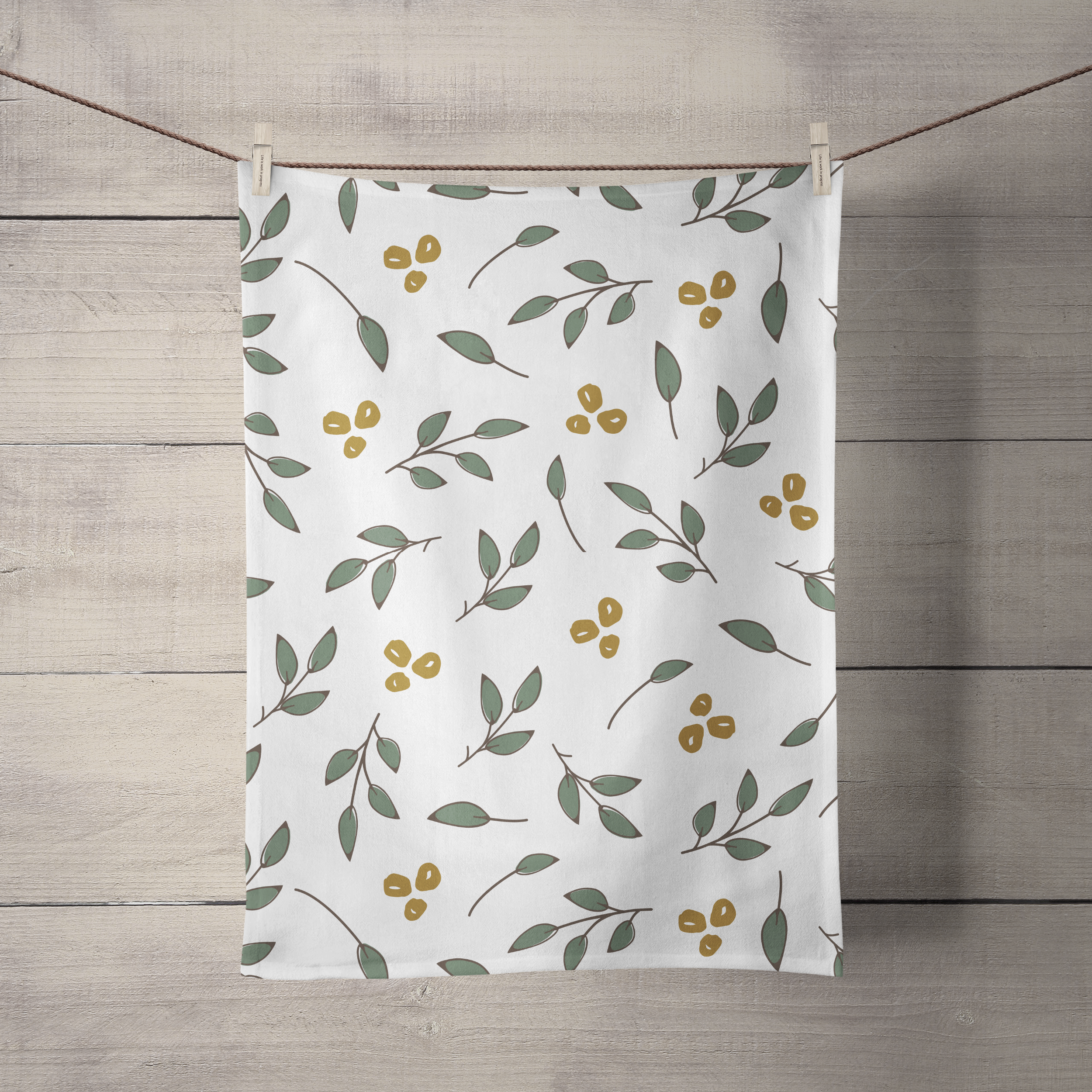 Christmas Leaves (Gold) Tea Towel