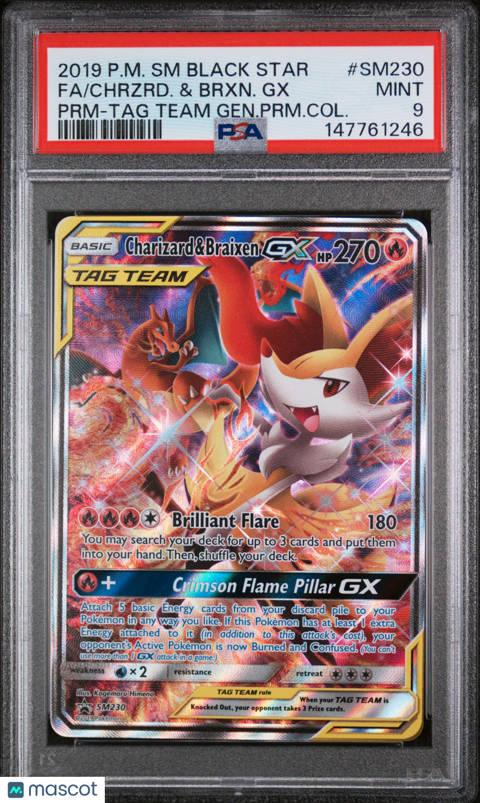 2019 Pokemon SM Black Star Promo Chrzrd. & Brxn. GX PRM-TAG Team Fa PSA 9 #SM230