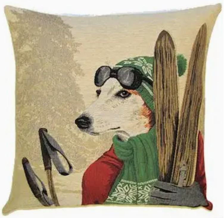 Jack Russell Dog with Skis Pillow 18x18