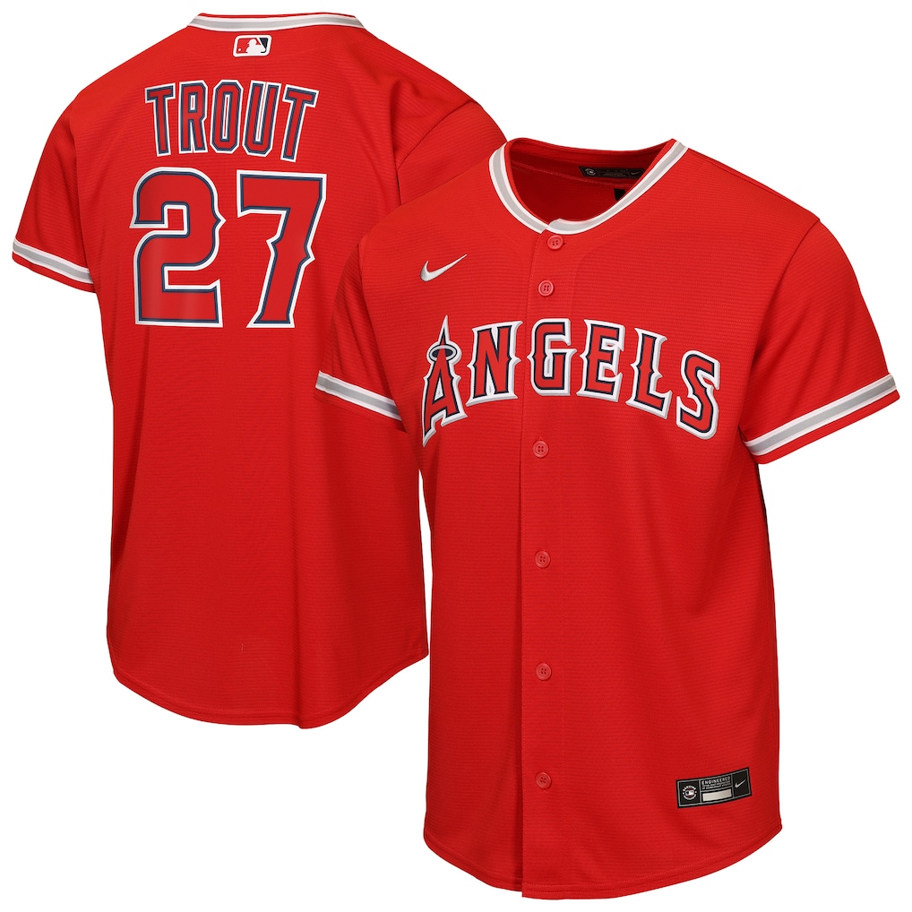 Los Angeles Angels Mike Trout #27 Kids Scarlet Red Jersey