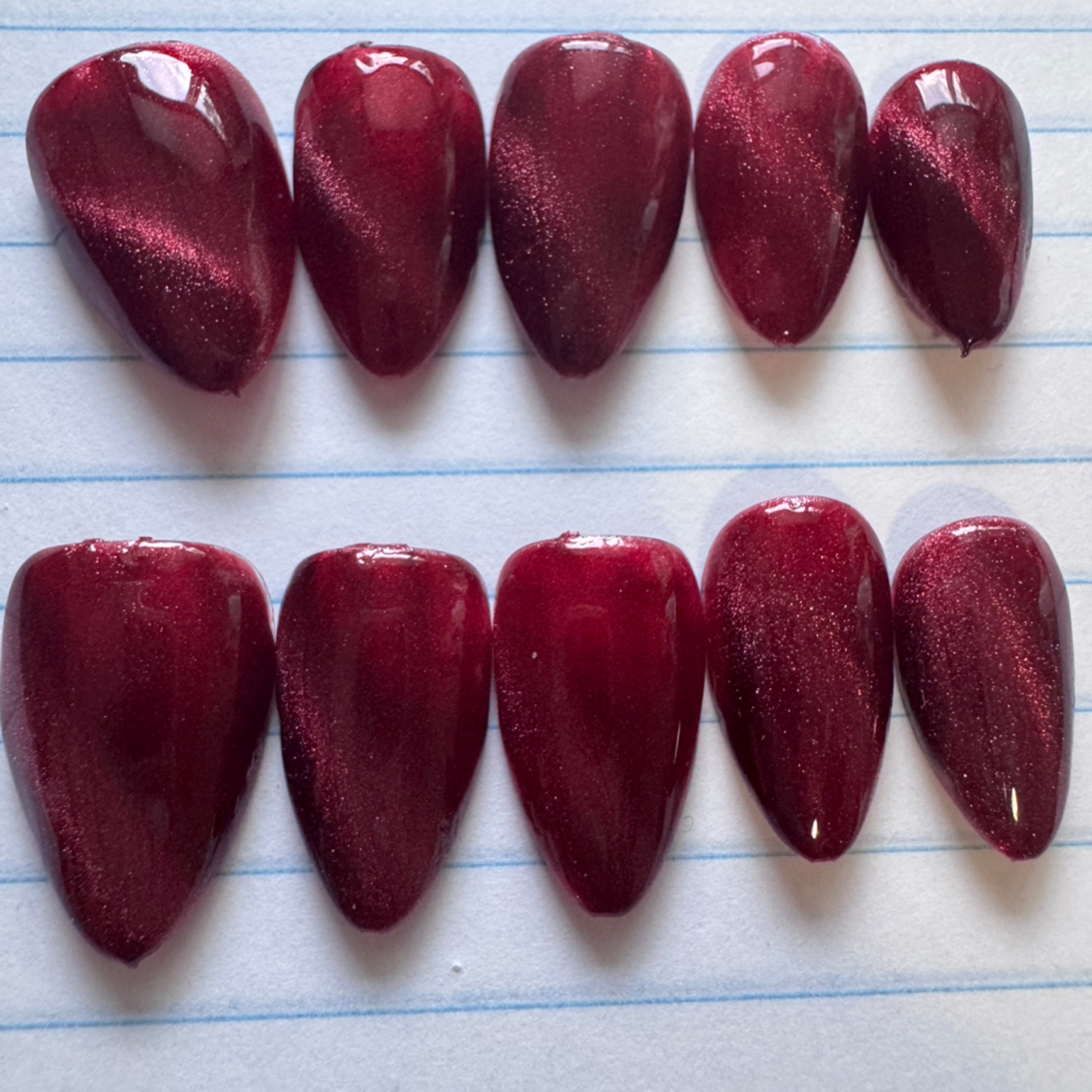 Red cats eye hand-painted nail set
